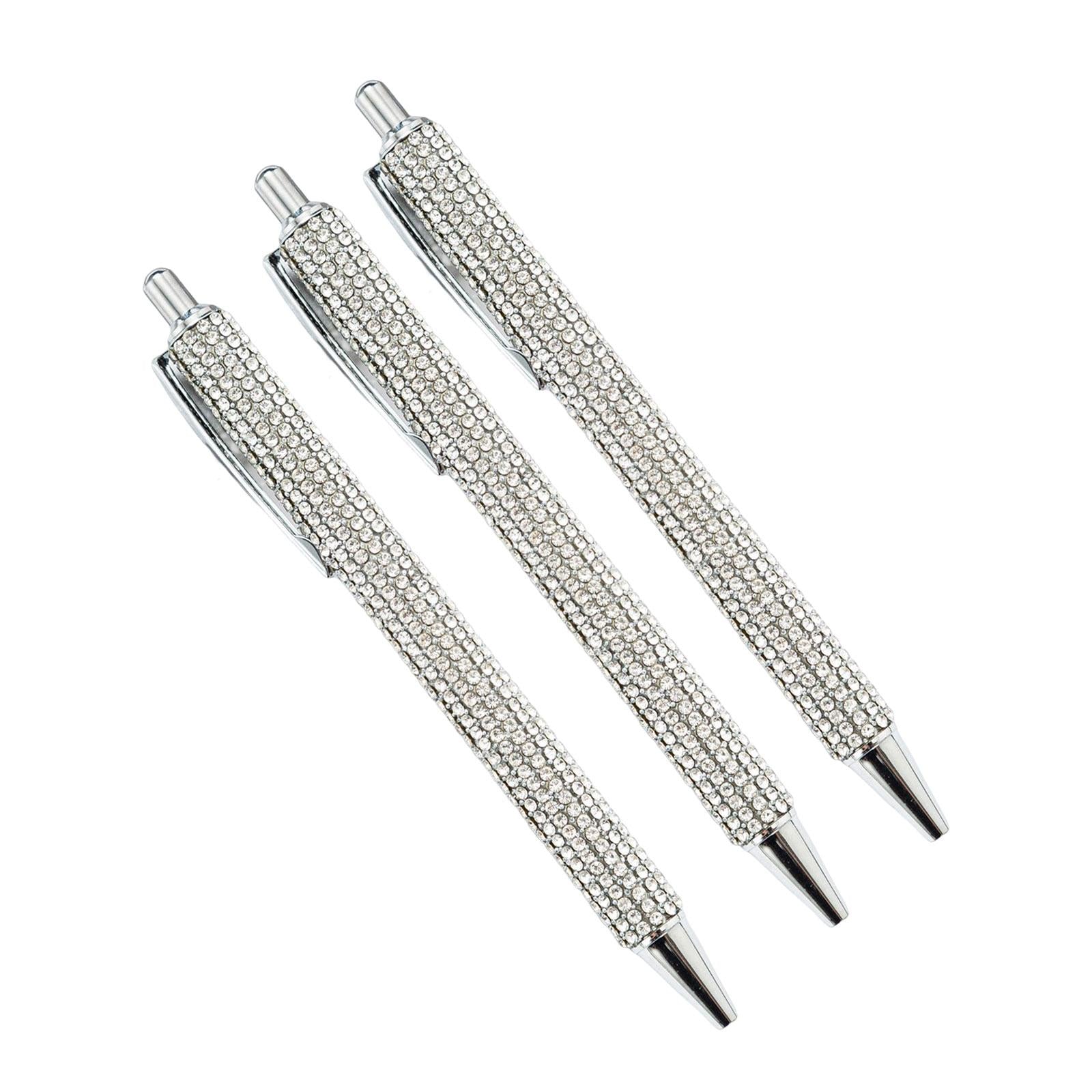 3x Retractable Gel Ink Pens Writing Smoothly Press Pen for Exam Adults Draw Silver
