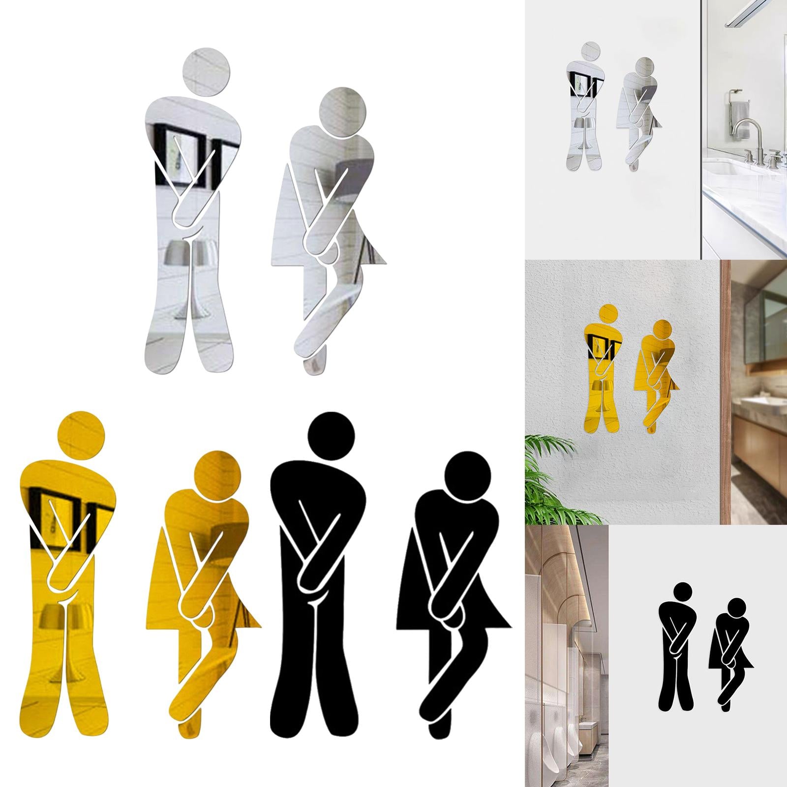 Men's & Women's Restroom Signs 1Pair Symbols for Bar Commercial Business Silver