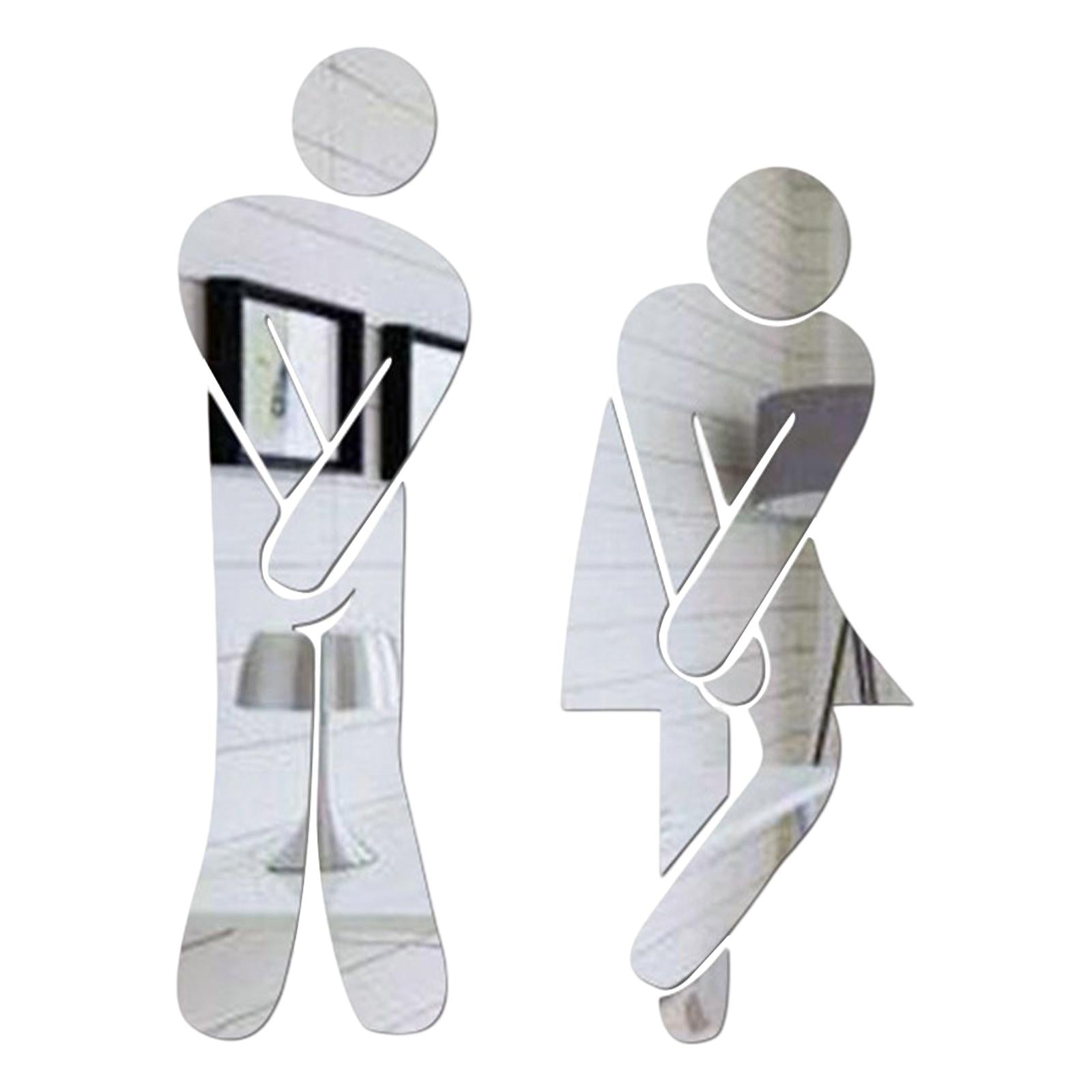 Men's & Women's Restroom Signs 1Pair Symbols for Bar Commercial Business Silver