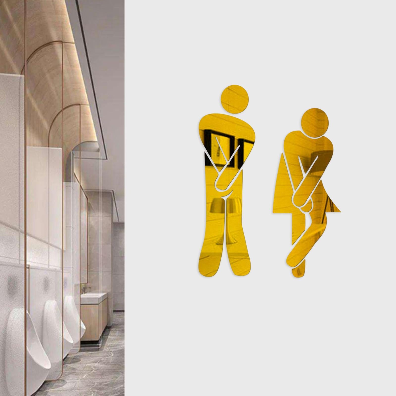 Men's & Women's Restroom Signs 1Pair Symbols for Bar Commercial Business Golden