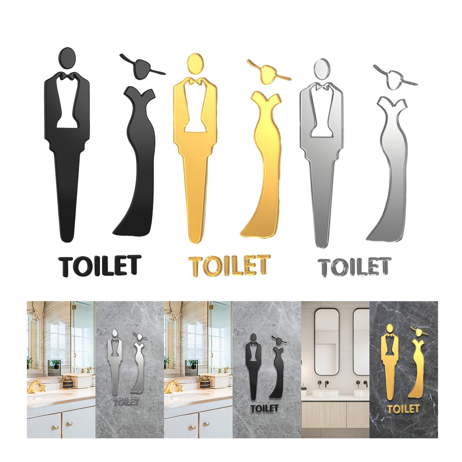 Male and Female Bathroom Door Signage Decor Unisex Acrylic for Business Black