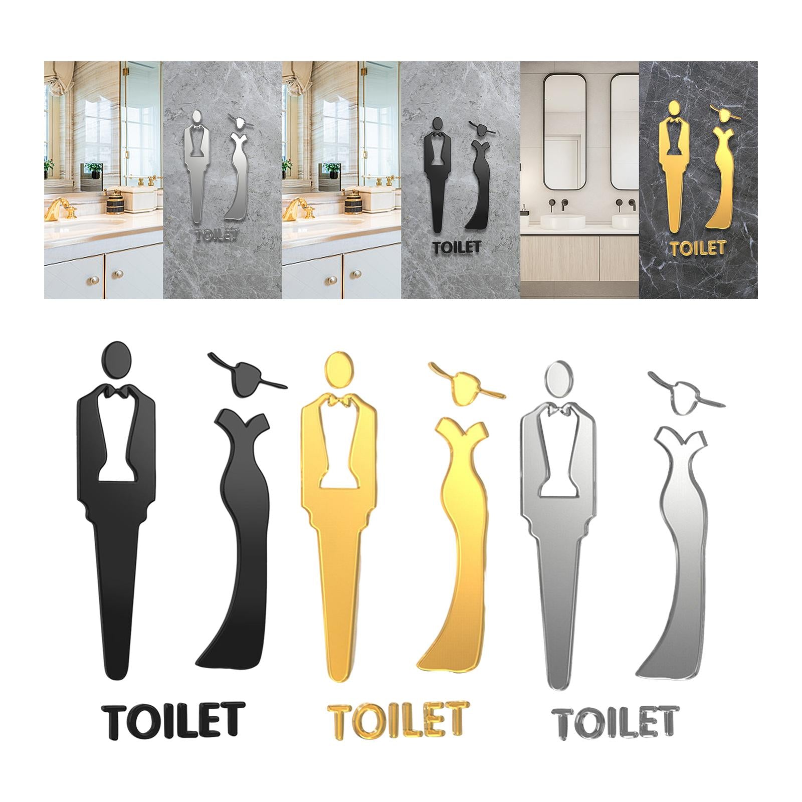 Male and Female Bathroom Door Signage Decor Unisex Acrylic for Business Black