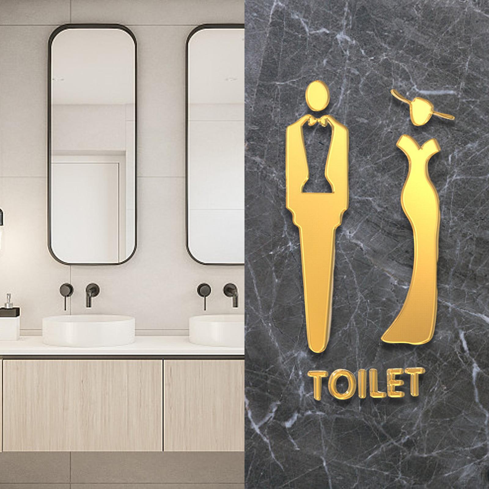 Male and Female Bathroom Door Signage Decor Unisex Acrylic for Business Golden
