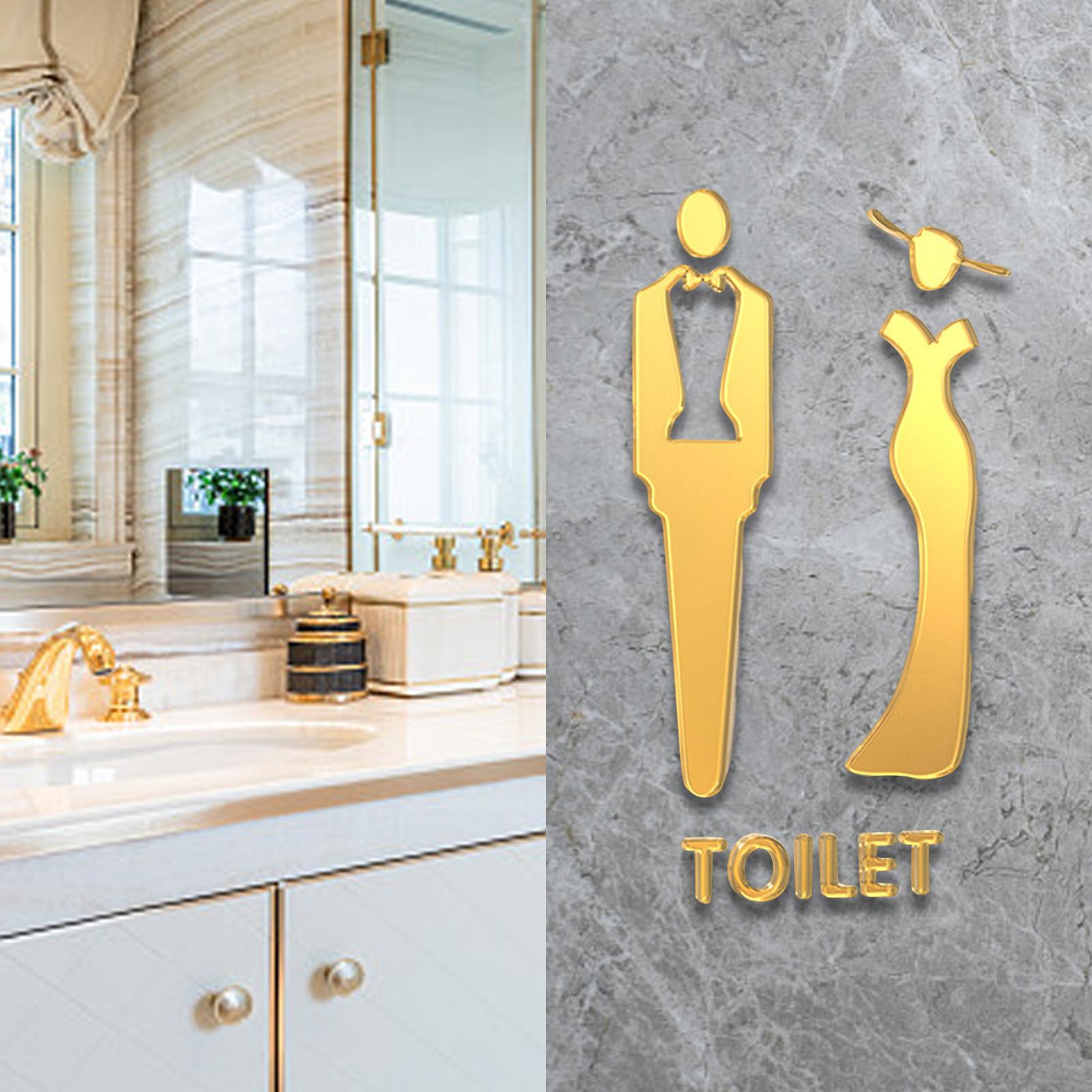 Male and Female Bathroom Door Signage Decor Unisex Acrylic for Business Golden