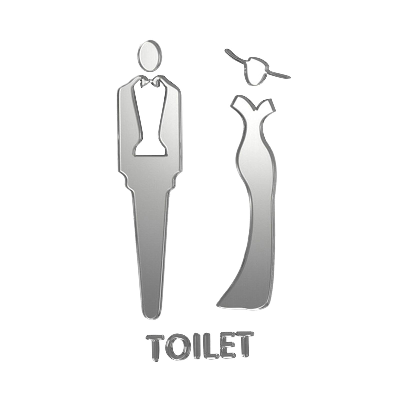Male and Female Bathroom Door Signage Decor Unisex Acrylic for Business Silver