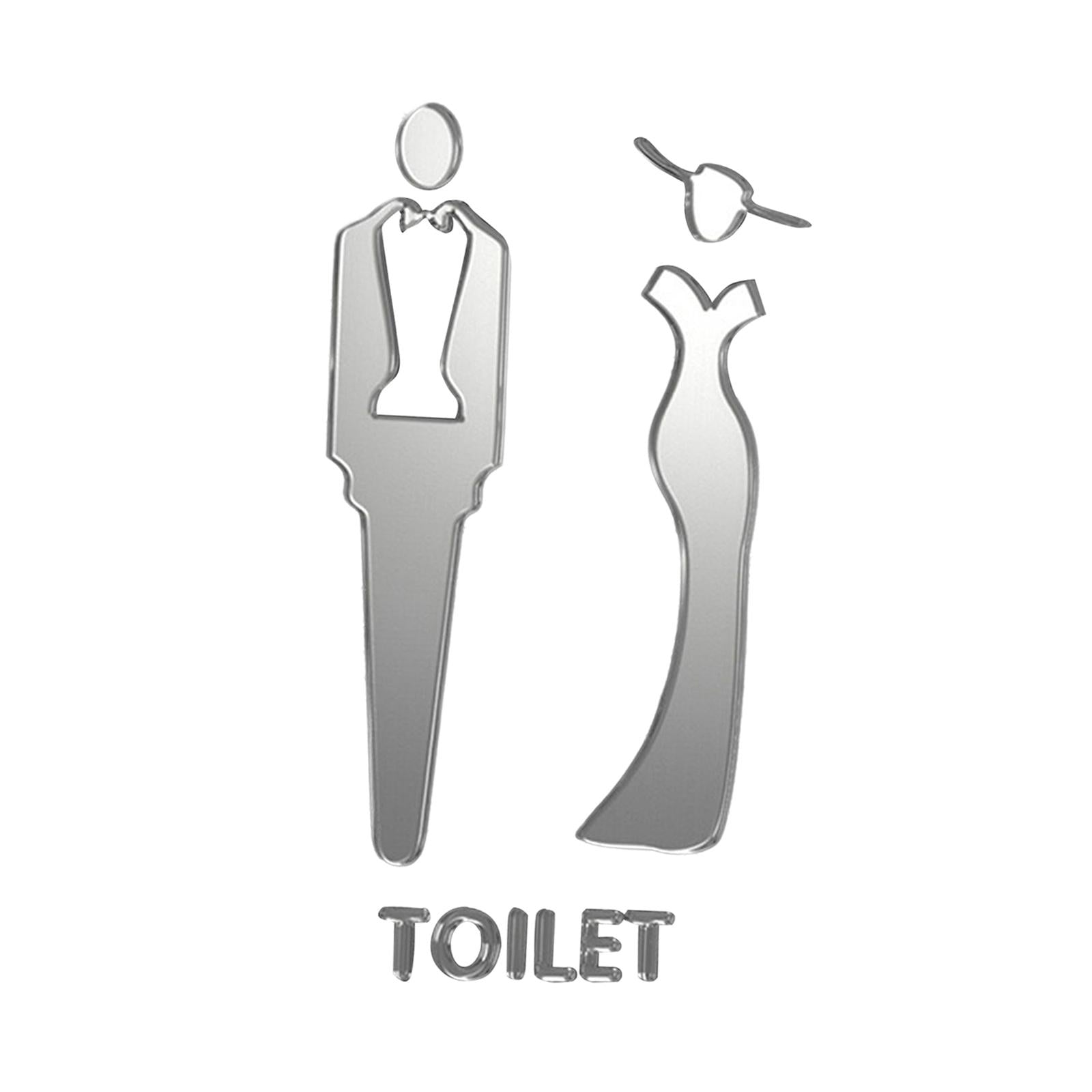 Male and Female Bathroom Door Signage Decor Unisex Acrylic for Business Silver