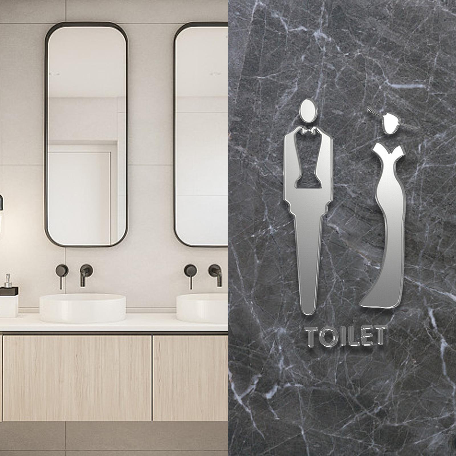 Male and Female Bathroom Door Signage Decor Unisex Acrylic for Business Silver