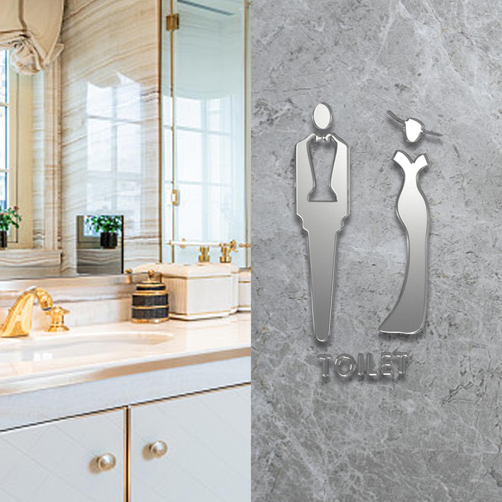 Male and Female Bathroom Door Signage Decor Unisex Acrylic for Business Silver