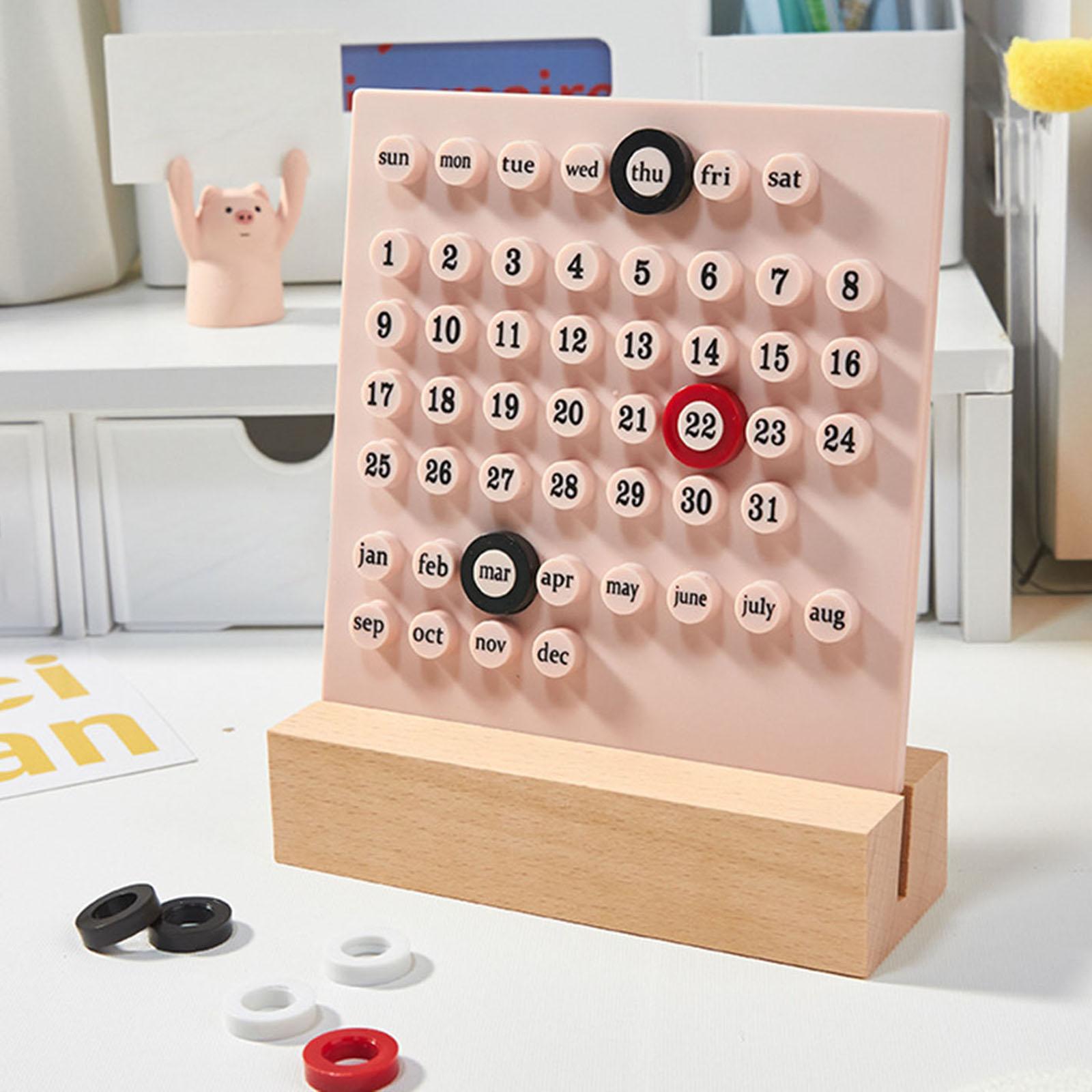 Desk Calendar Ornaments Educational Toy Desktop Date Planner Montessori Pink