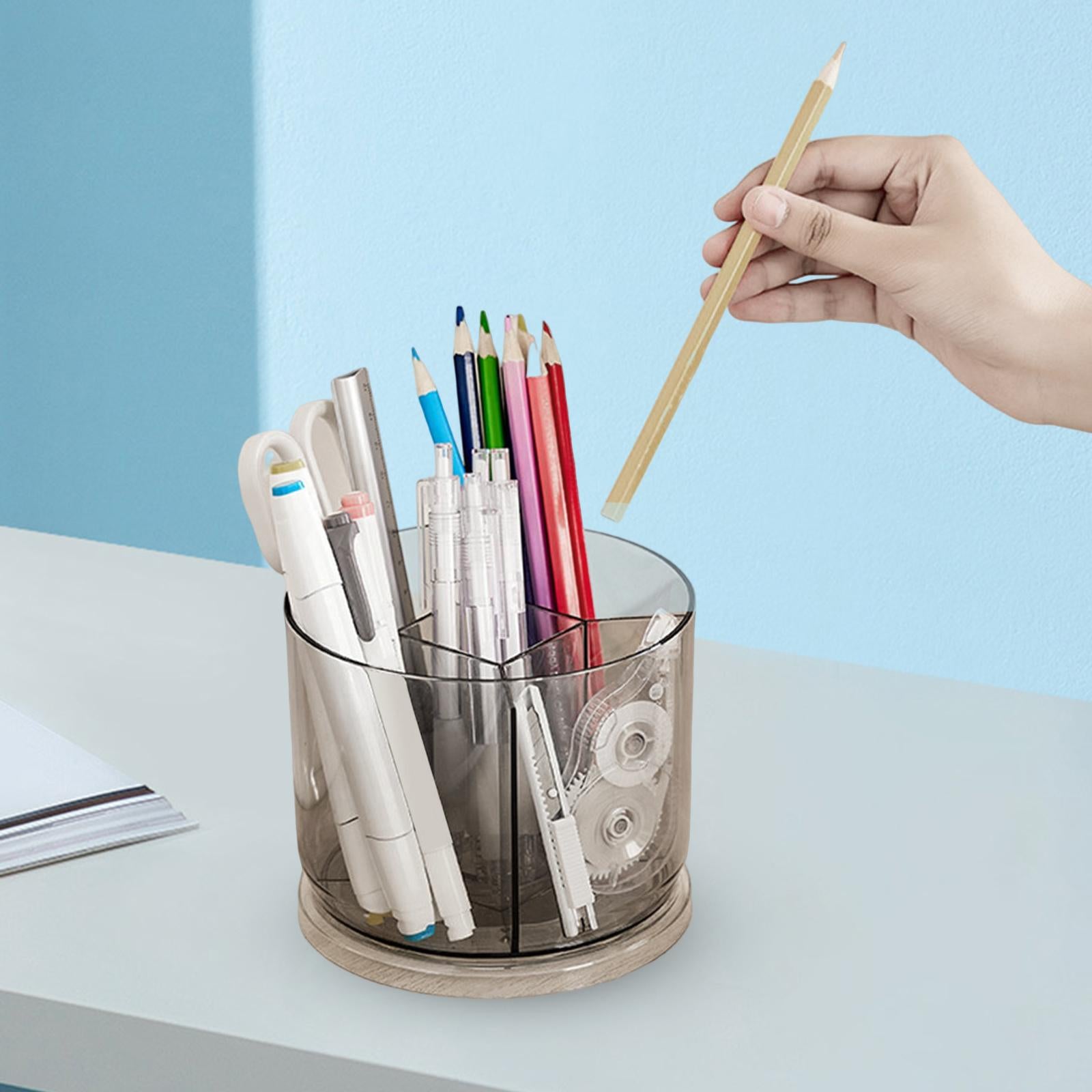 Makeup Brushes Holder Container Storage Box for Office Countertop Eyeliners Grey