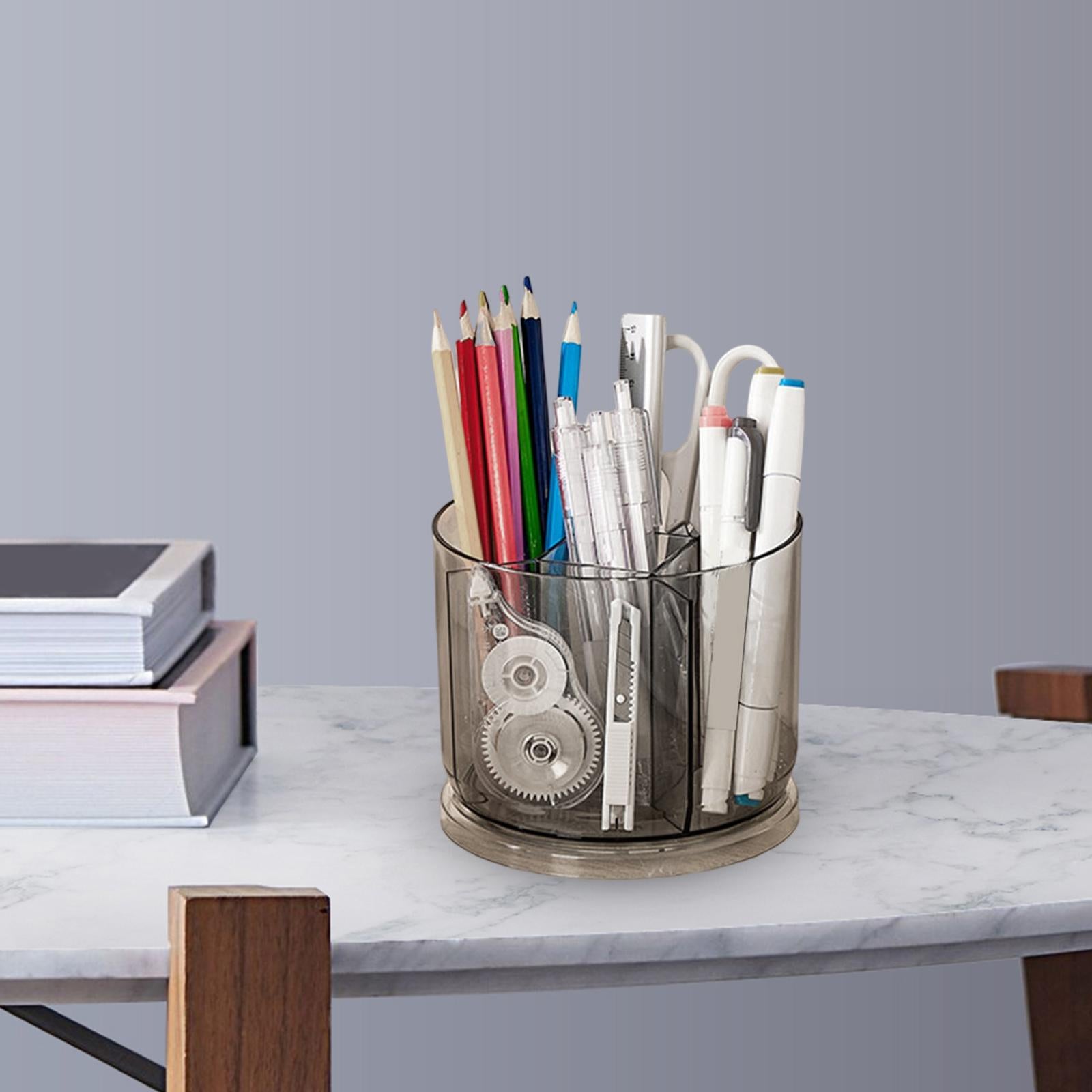 Makeup Brushes Holder Container Storage Box for Office Countertop Eyeliners Grey