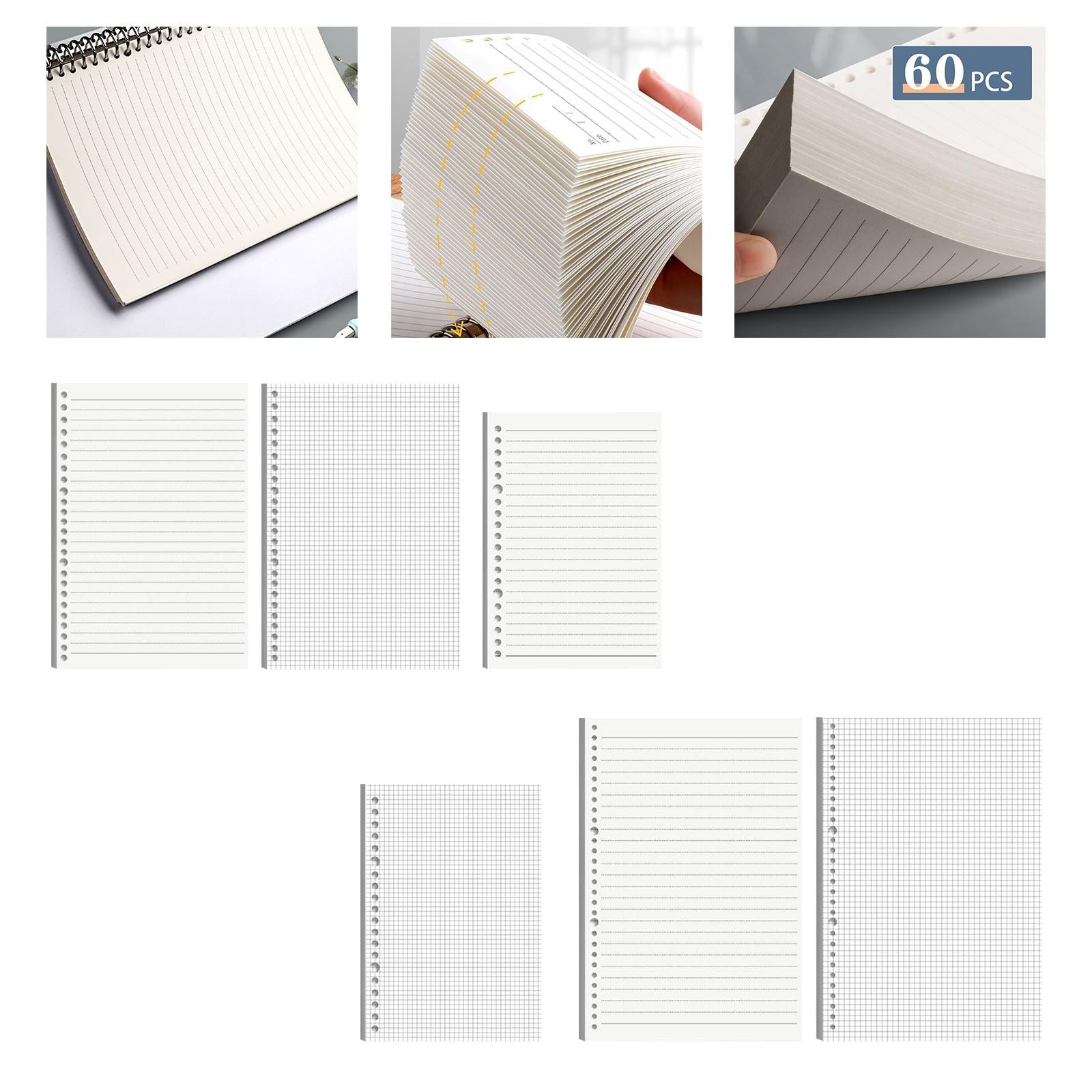 Refill Paper 60 Sheets Accessories Detachable for Binder Organizer Journals B5 Lined