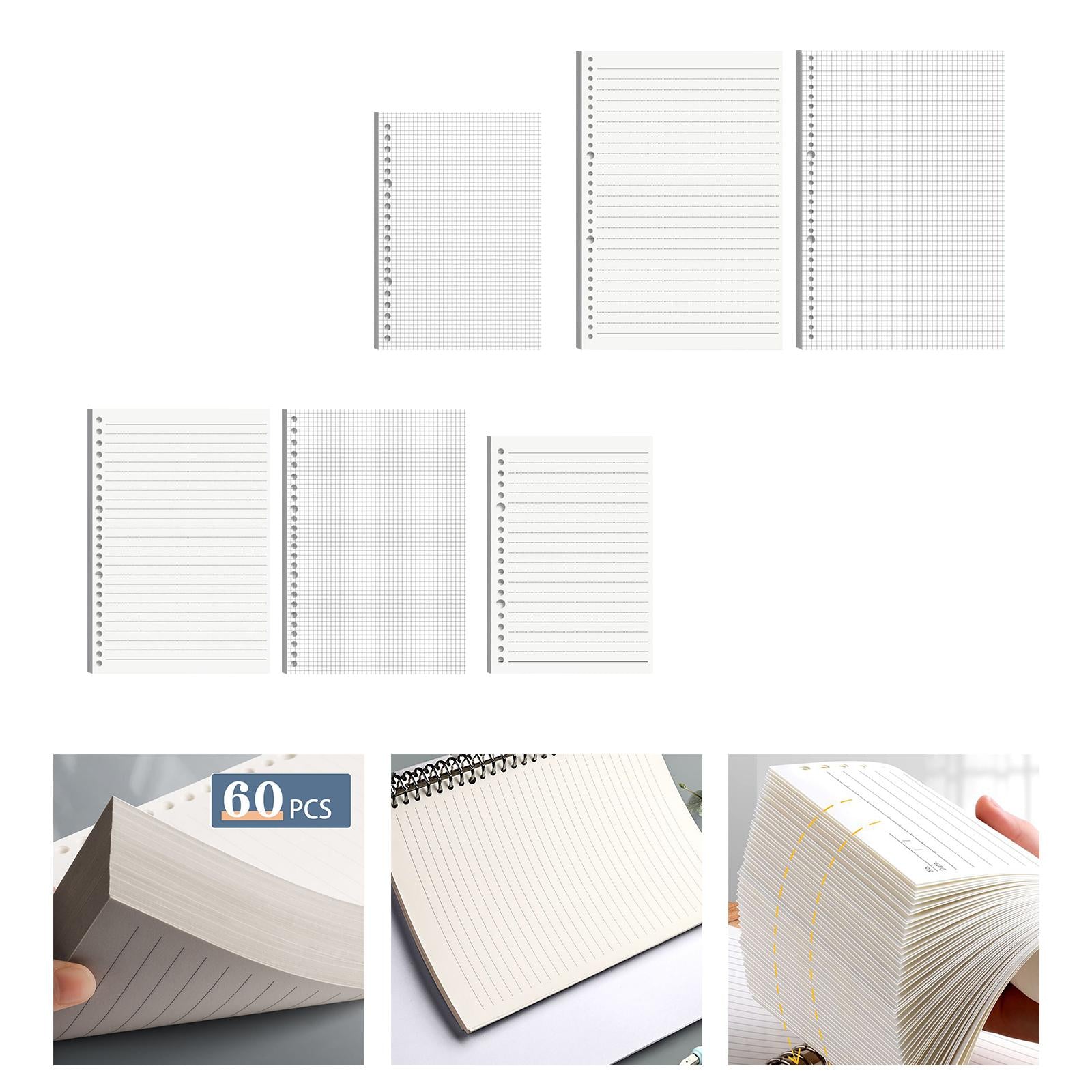 Refill Paper 60 Sheets Accessories Detachable for Binder Organizer Journals B5 Lined