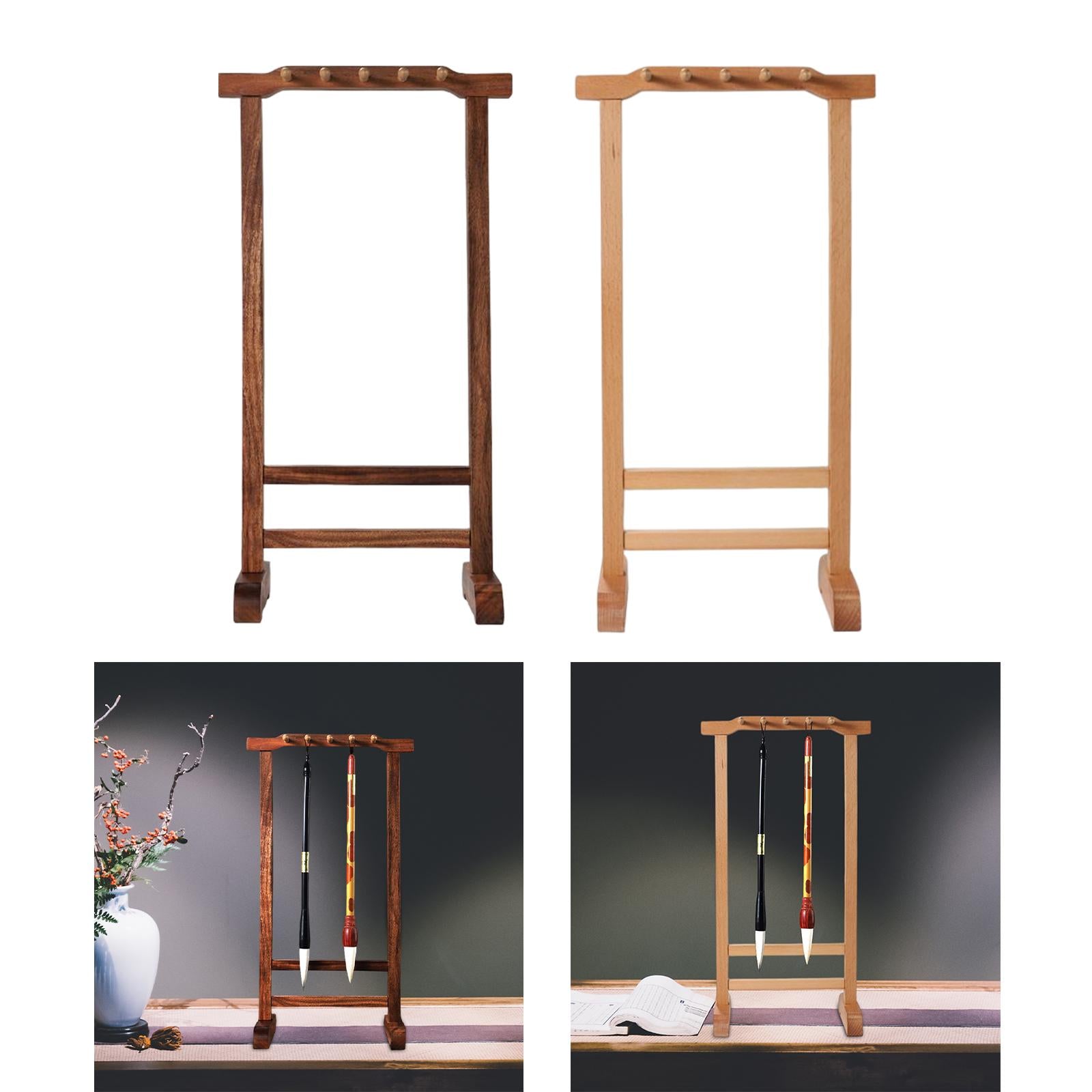 Calligraphy Brush Pen Holder 10 Hook Hanging Retro for Office Holiday Gifts Rosewood