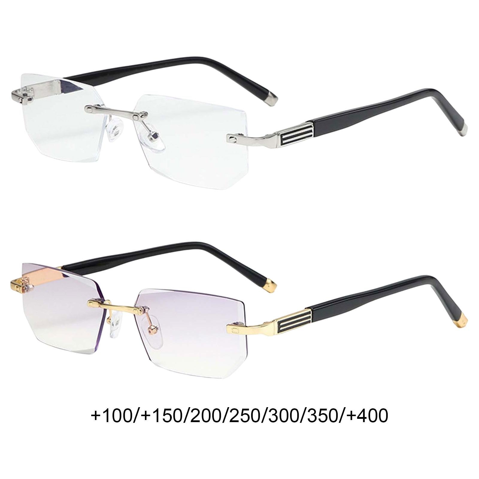 Blue Light Glasses rectangle Rimless for Unisex Computer Men Woman Argent 1.0X