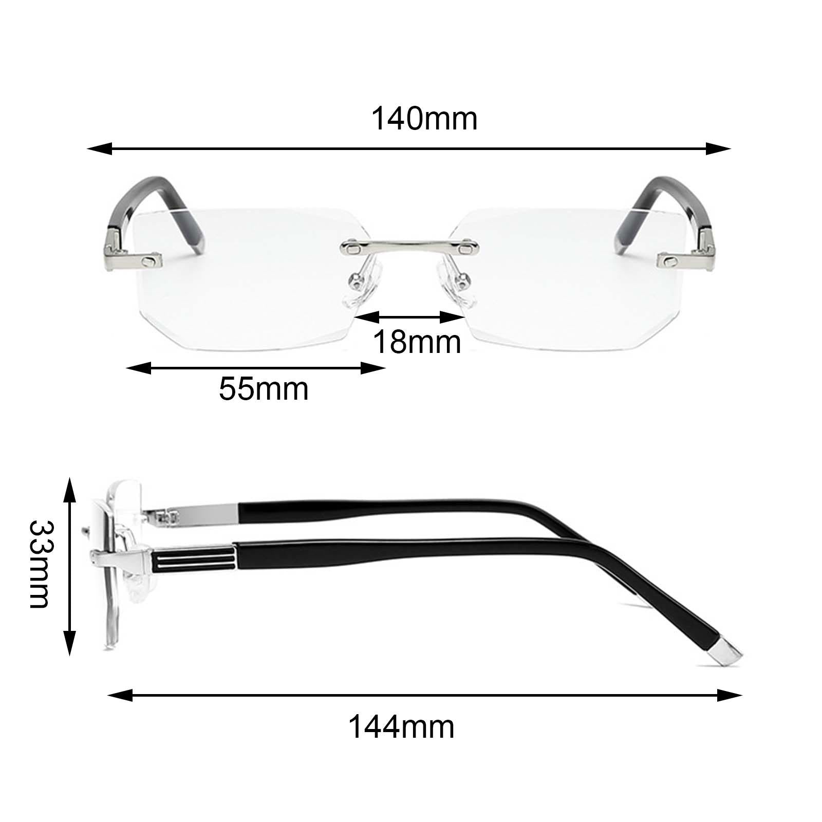 Blue Light Glasses rectangle Rimless for Unisex Computer Men Woman Argent 1.5X