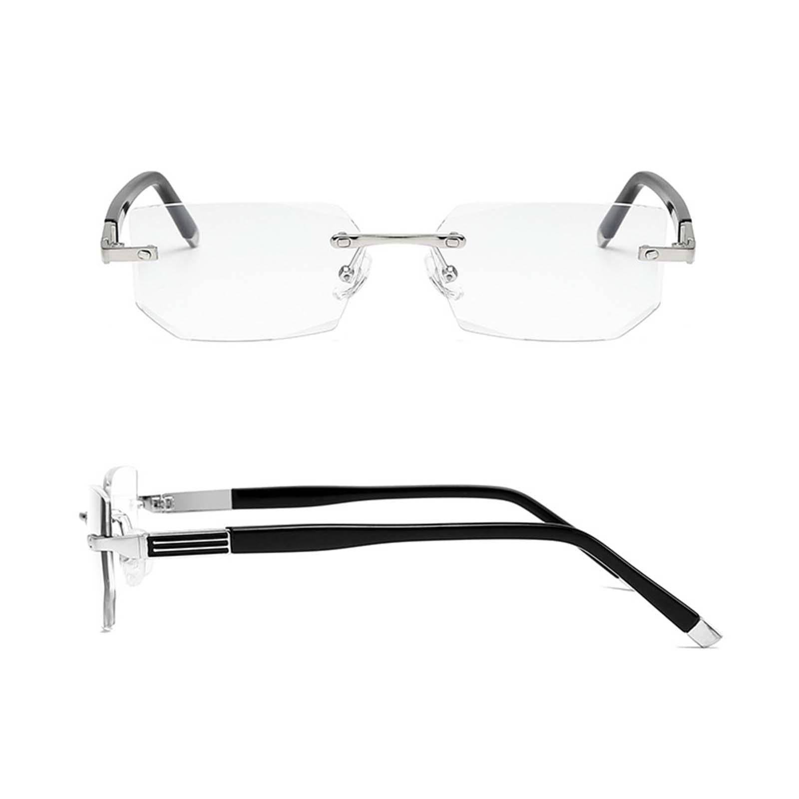 Blue Light Glasses rectangle Rimless for Unisex Computer Men Woman Argent 3.5X
