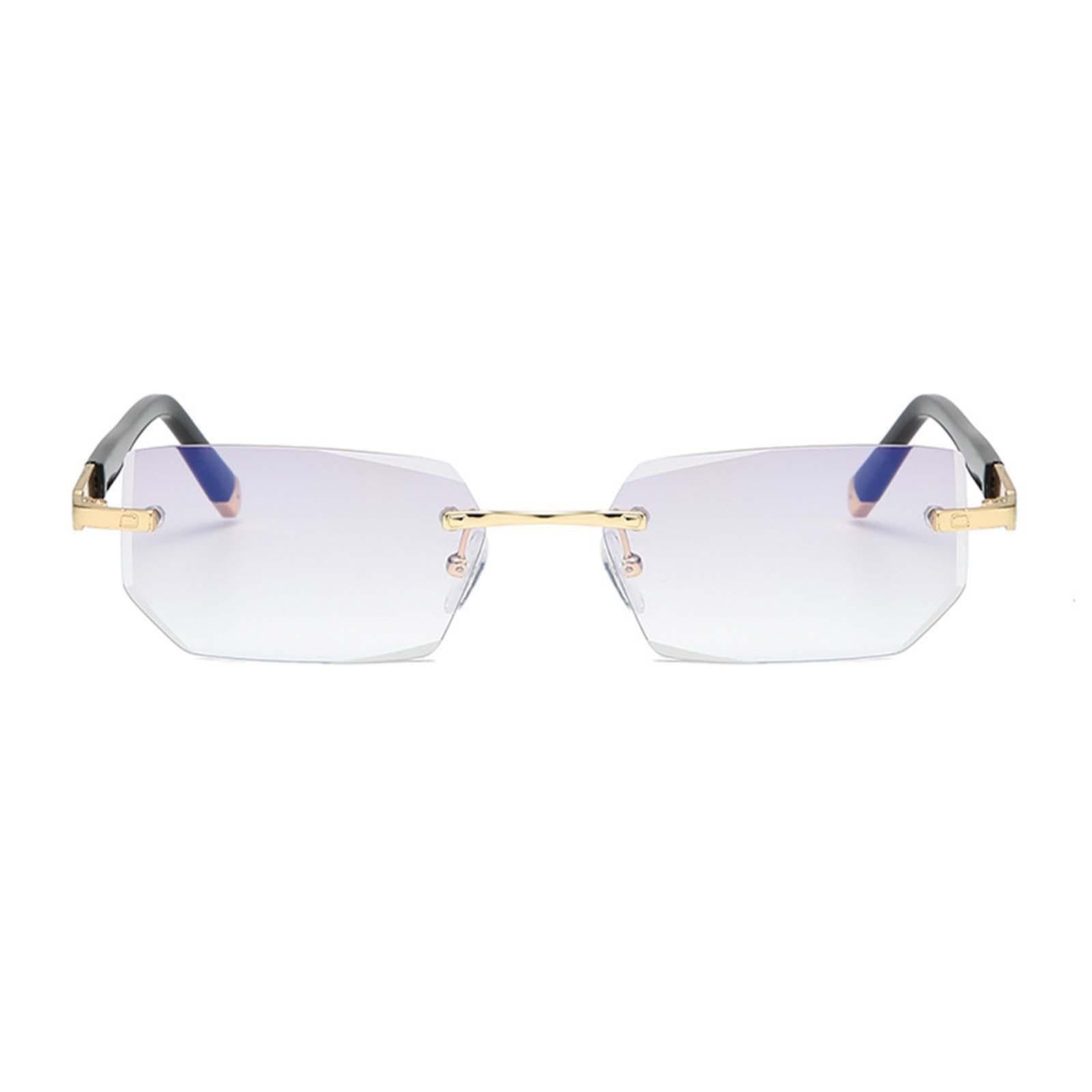 Blue Light Glasses rectangle Rimless for Unisex Computer Men Woman Aureate 1.5X