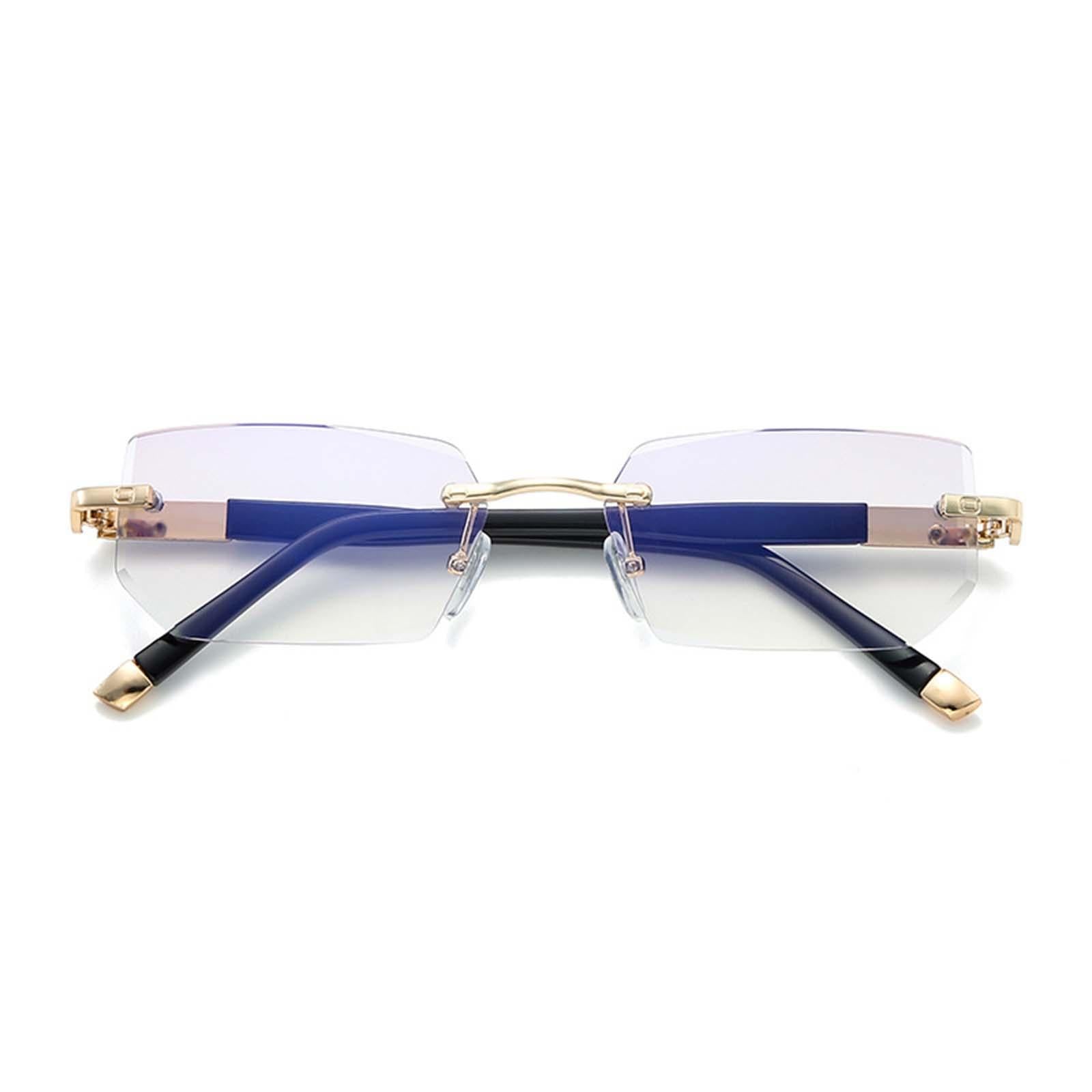 Blue Light Glasses rectangle Rimless for Unisex Computer Men Woman Aureate 4.0X