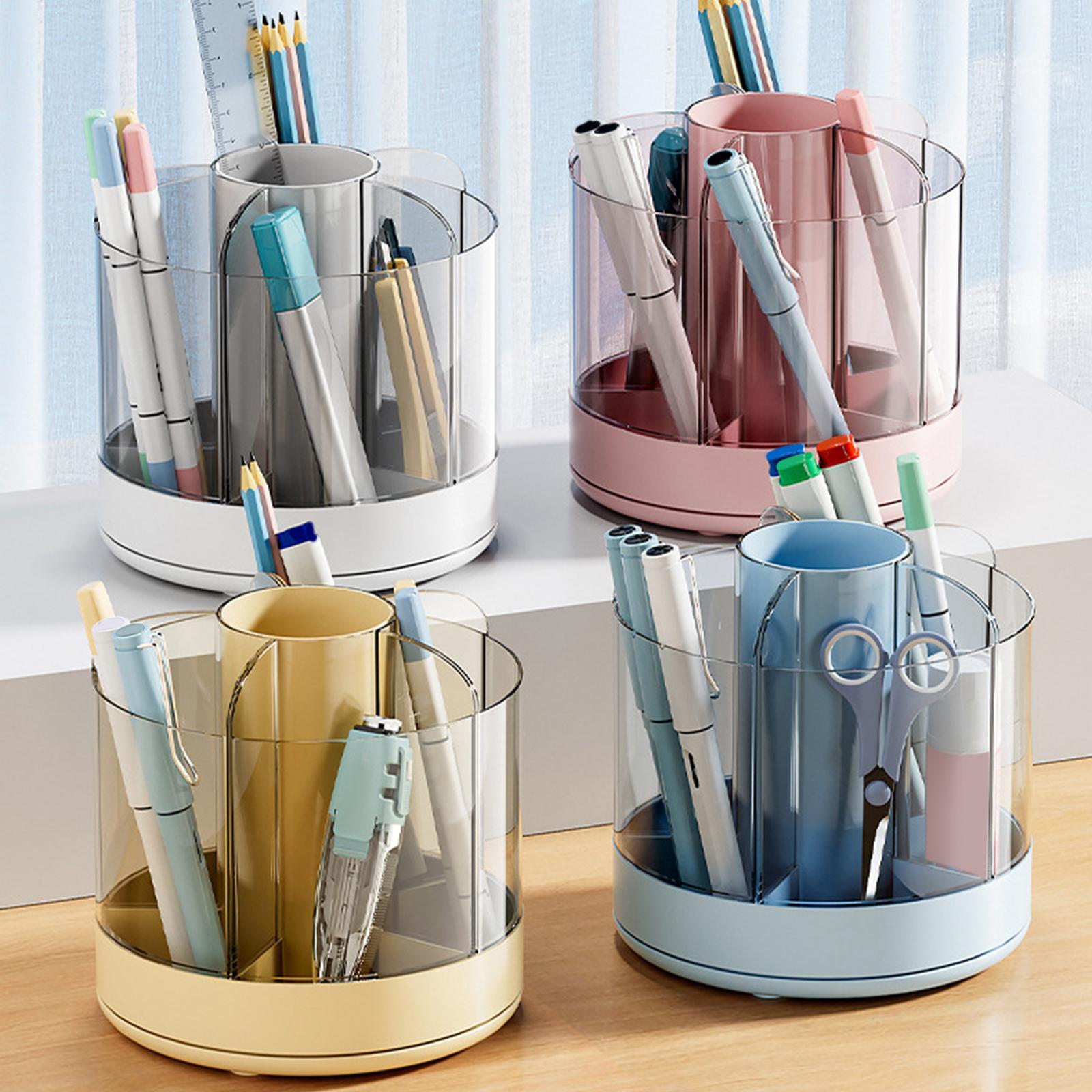 Pencil Holder Cup for Desk Cosmetics Brush Holder Clear for Office Supplies Pink