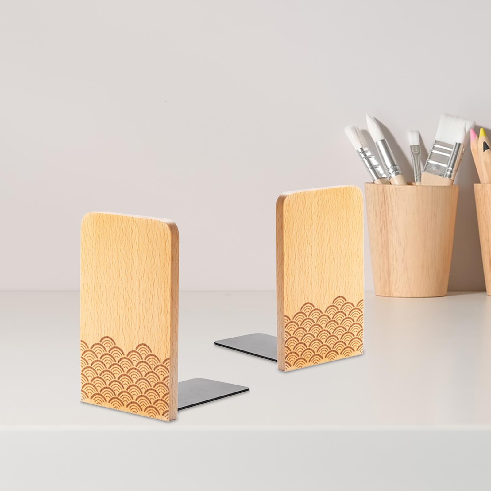 Books Stopper Book Support Non Skid Wooden Bookend for Heavy Books Room