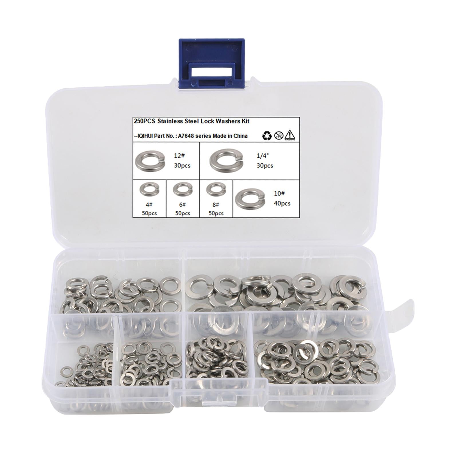 250Pcs 304 Stainless Steel Lock Washers Assortment Hardware for DIY Projects