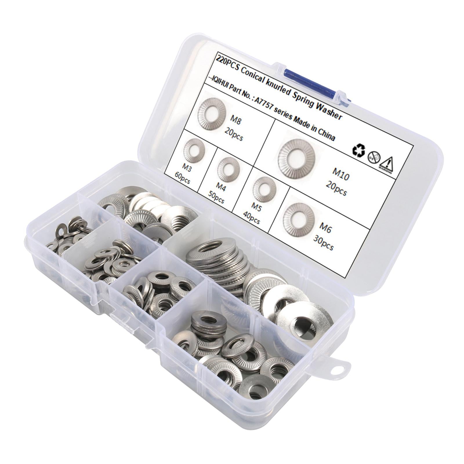 220Pcs Disc Spring Serrated Lock Washer Knurled Elastic Gasket for Aerospace