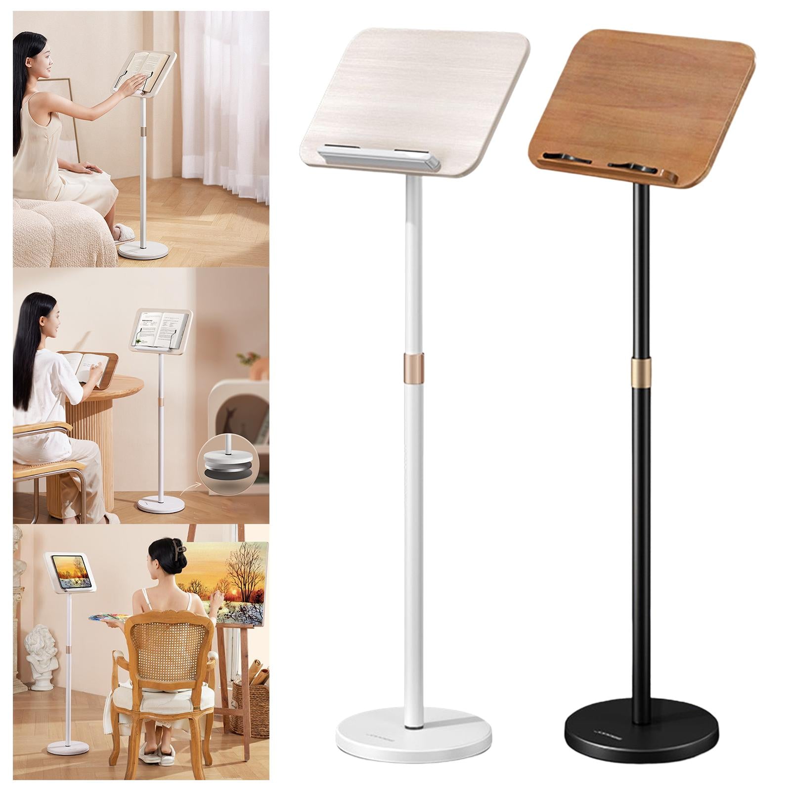 Floor Book Stand Metal Support Multi Function Hands Free Holder for Document White