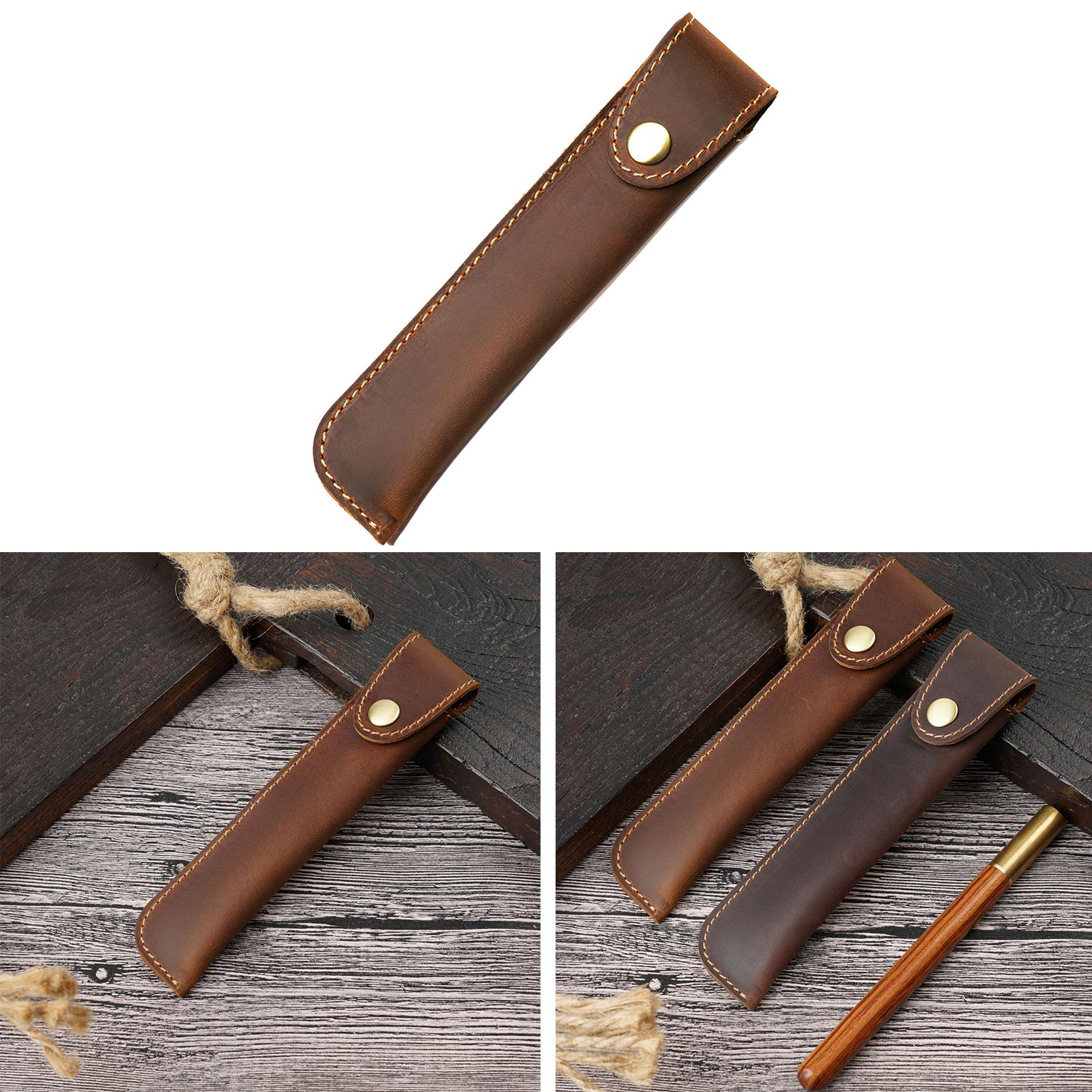Pen Pencil Pouch Buckle Design Universal Pen Holder for Boyfriend Men Father Brown