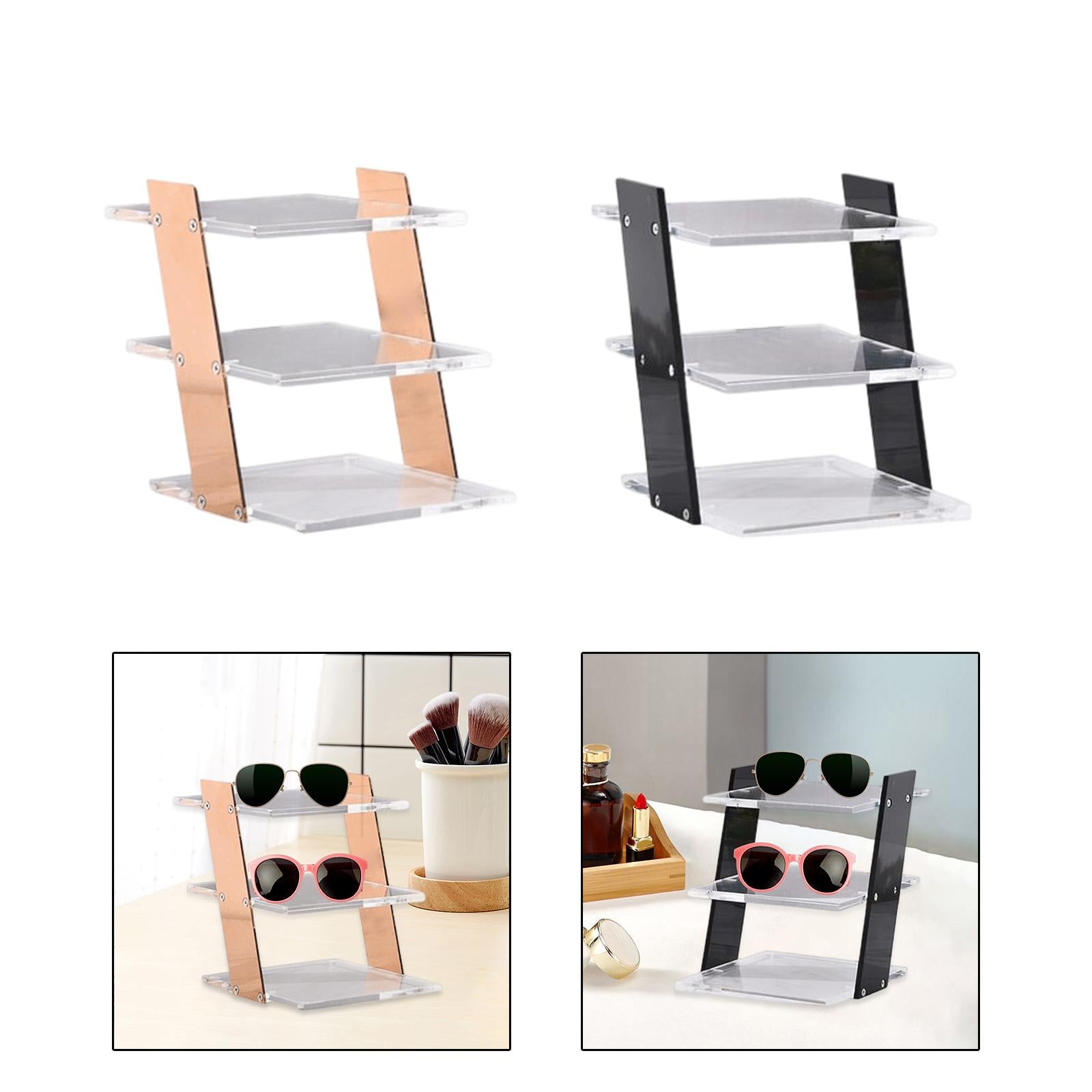 Acrylic Riser Stands 4 Steps Decorative Desktop Shelves Glasses Display Stand gold