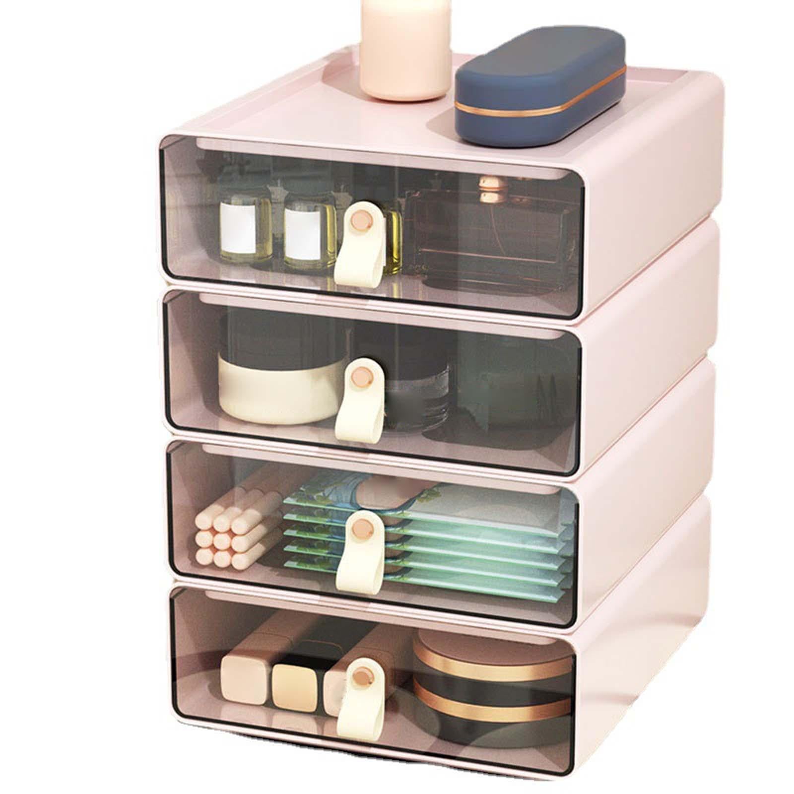 Desk Organizer Drawer Desk Stackable Storage Drawer for Office Bathroom Home Pink