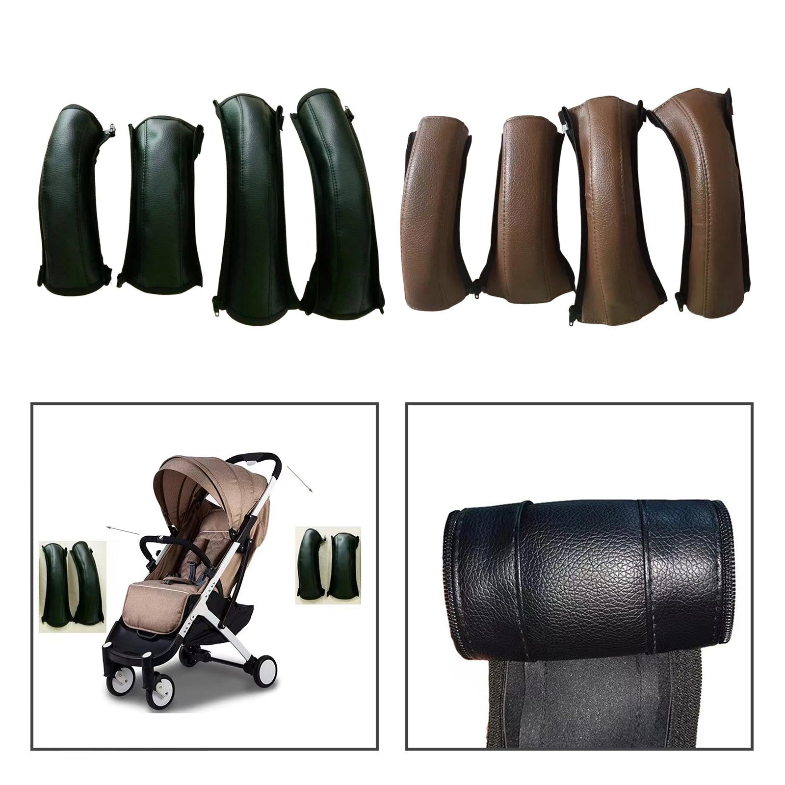 Baby Stroller Armrest Cover PU Leather Easy to Install for Bar Pram Suitcase Black