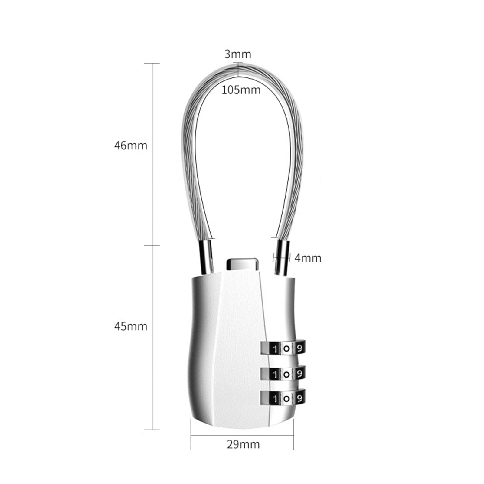 3 Digit Combination Lock Metal Cable Password Lock for Cabinets Bags Luggage gray