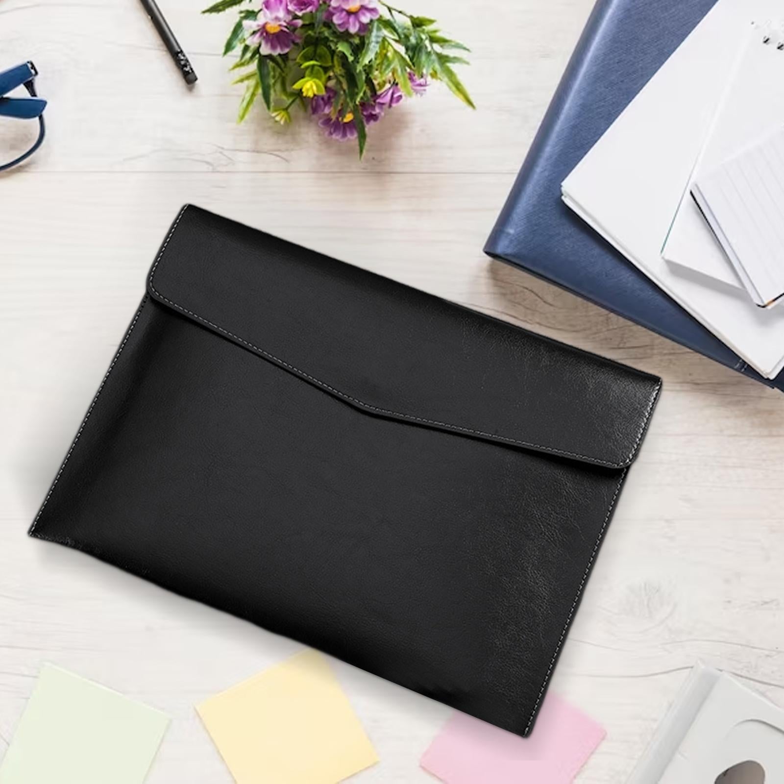 PU Leather Folder Portable Expanding File Organizer for Home Teaching Family Black