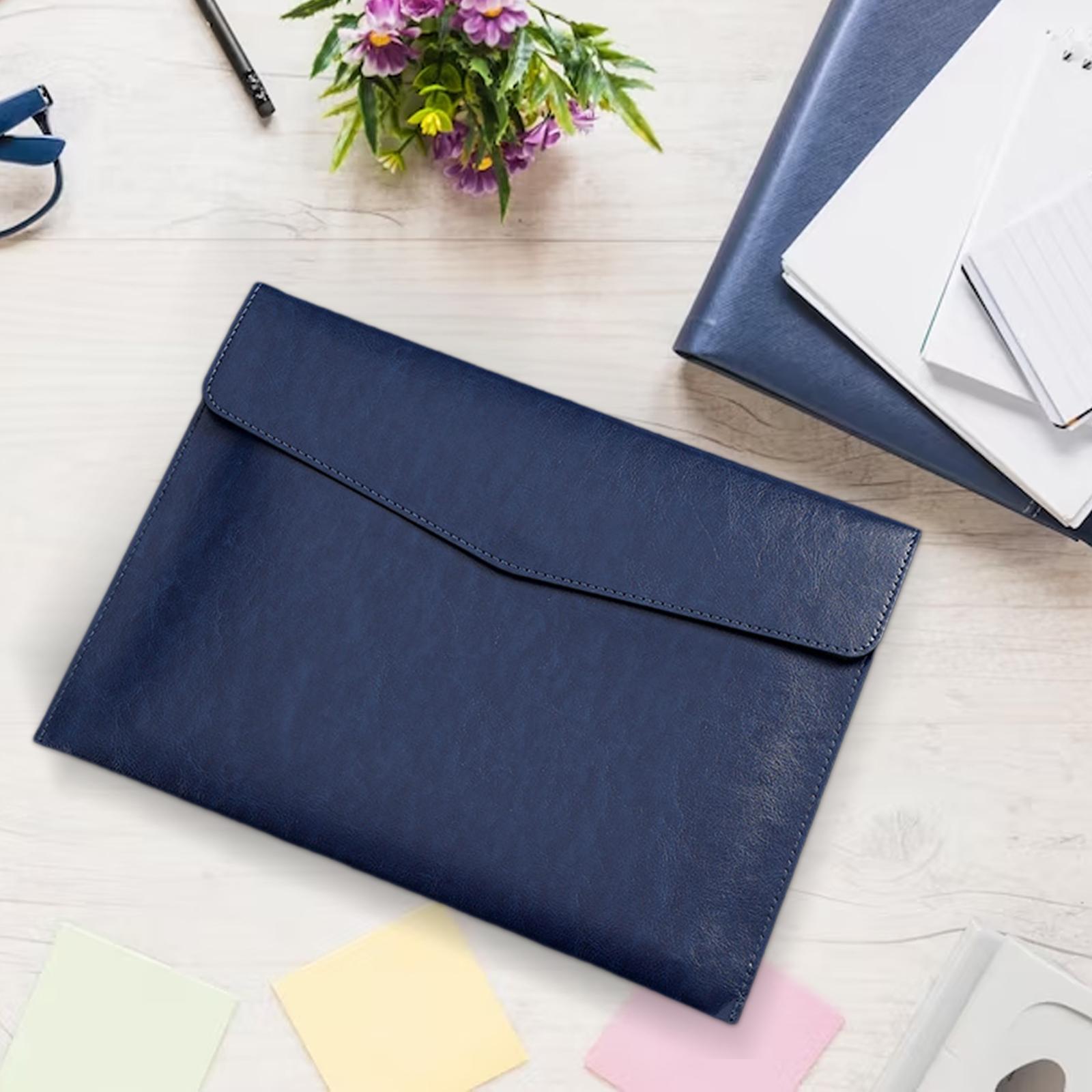 PU Leather Folder Portable Expanding File Organizer for Home Teaching Family Blue
