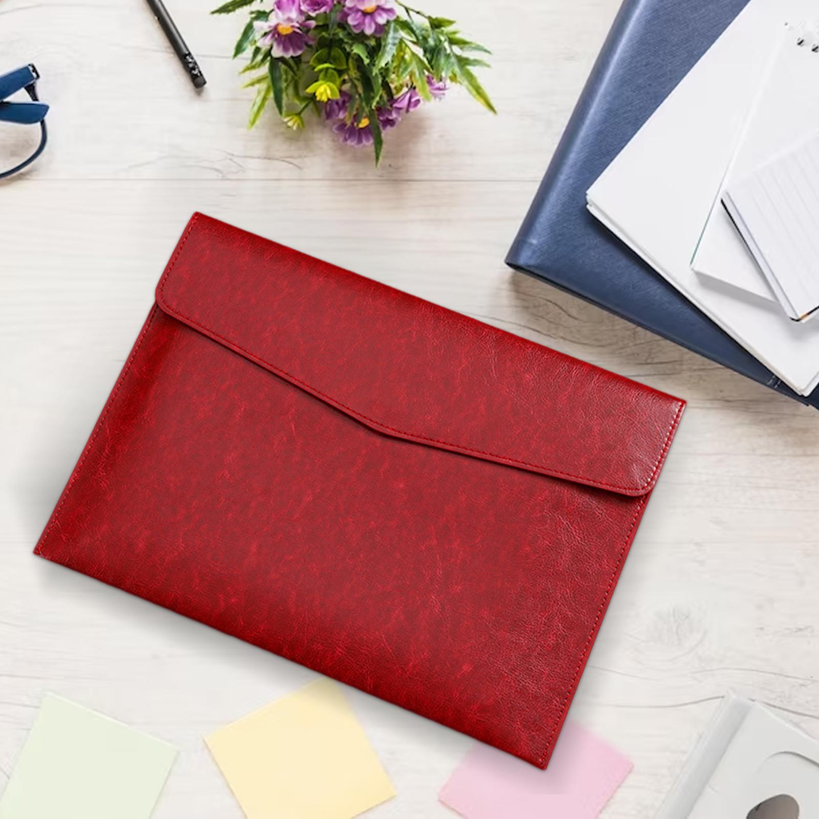 PU Leather Folder Portable Expanding File Organizer for Home Teaching Family Red