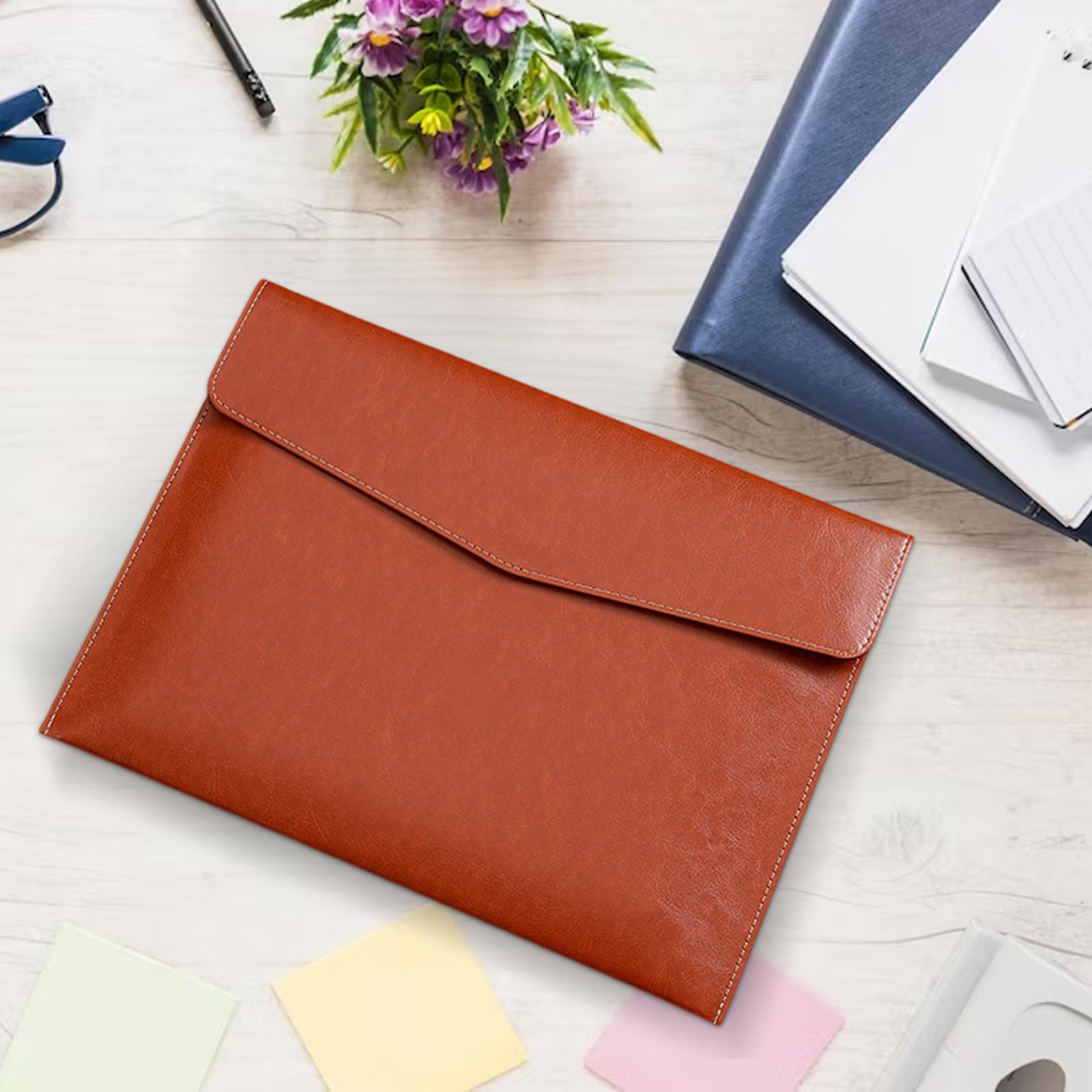 PU Leather Folder Portable Expanding File Organizer for Home Teaching Family Brown