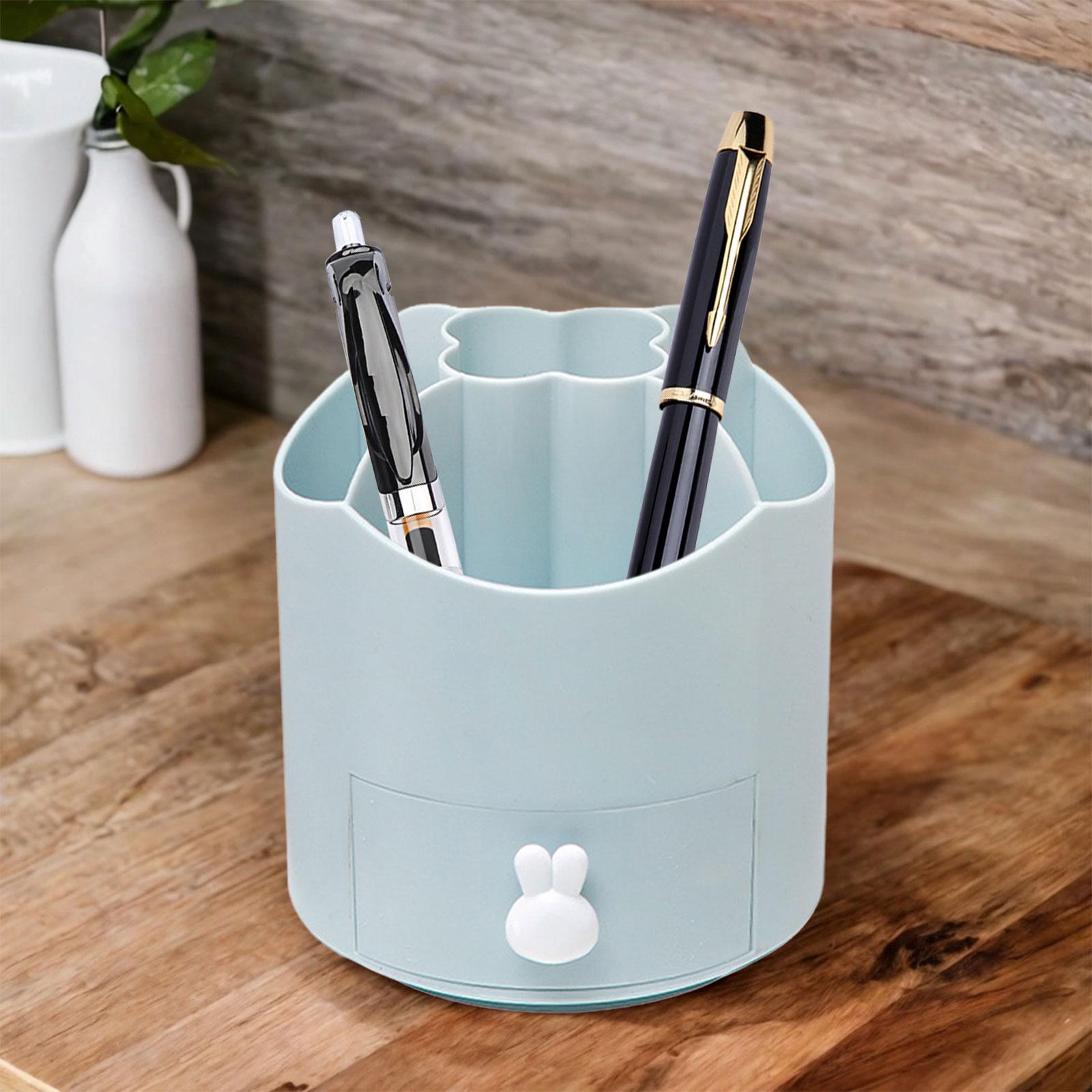 360 Degree Rotation Pen Holder Storage Box for Art Supply Desktop Stationery Blue