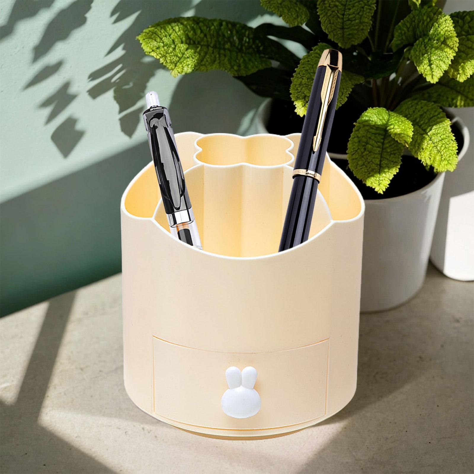 360 Degree Rotation Pen Holder Storage Box for Art Supply Desktop Stationery Yellow