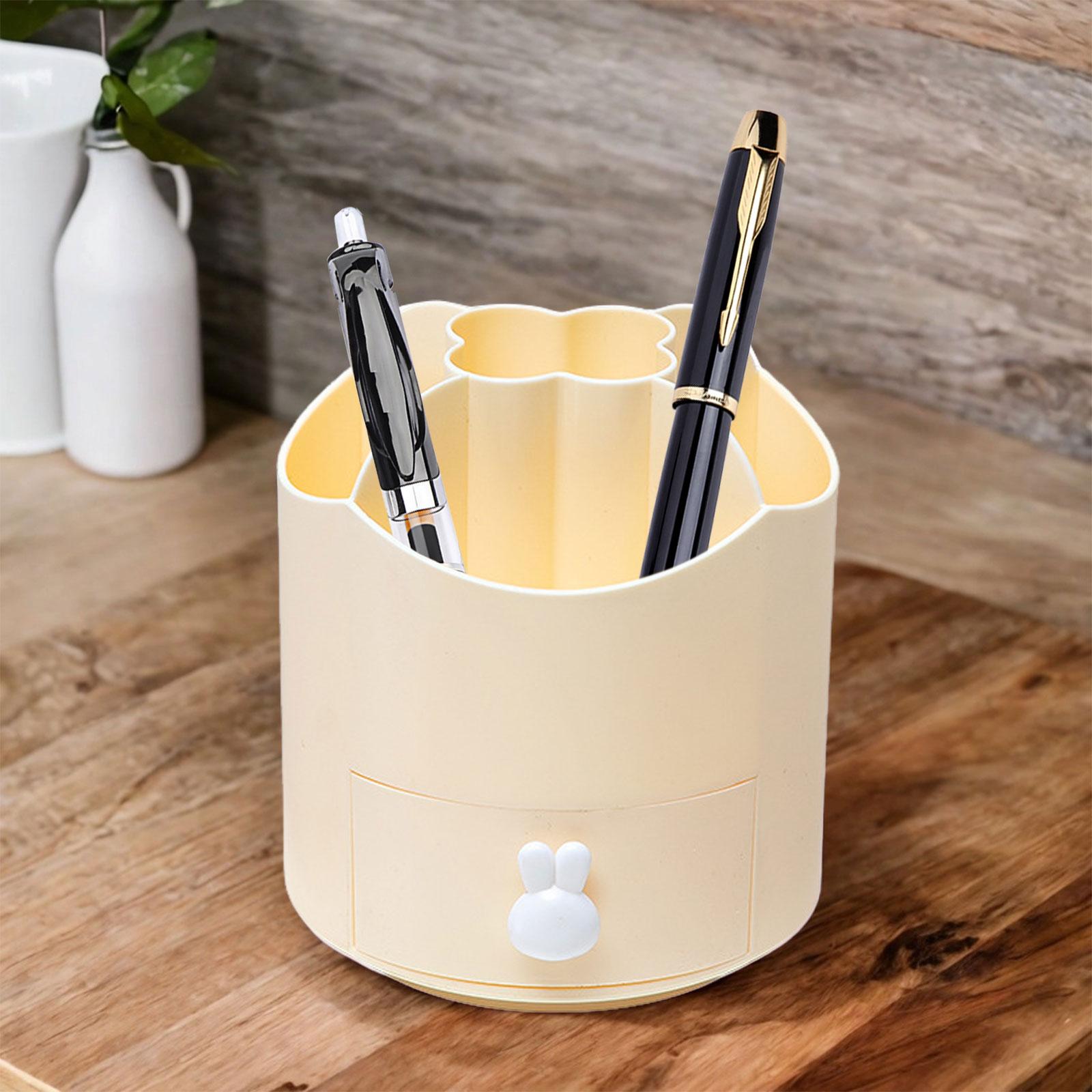 360 Degree Rotation Pen Holder Storage Box for Art Supply Desktop Stationery Yellow
