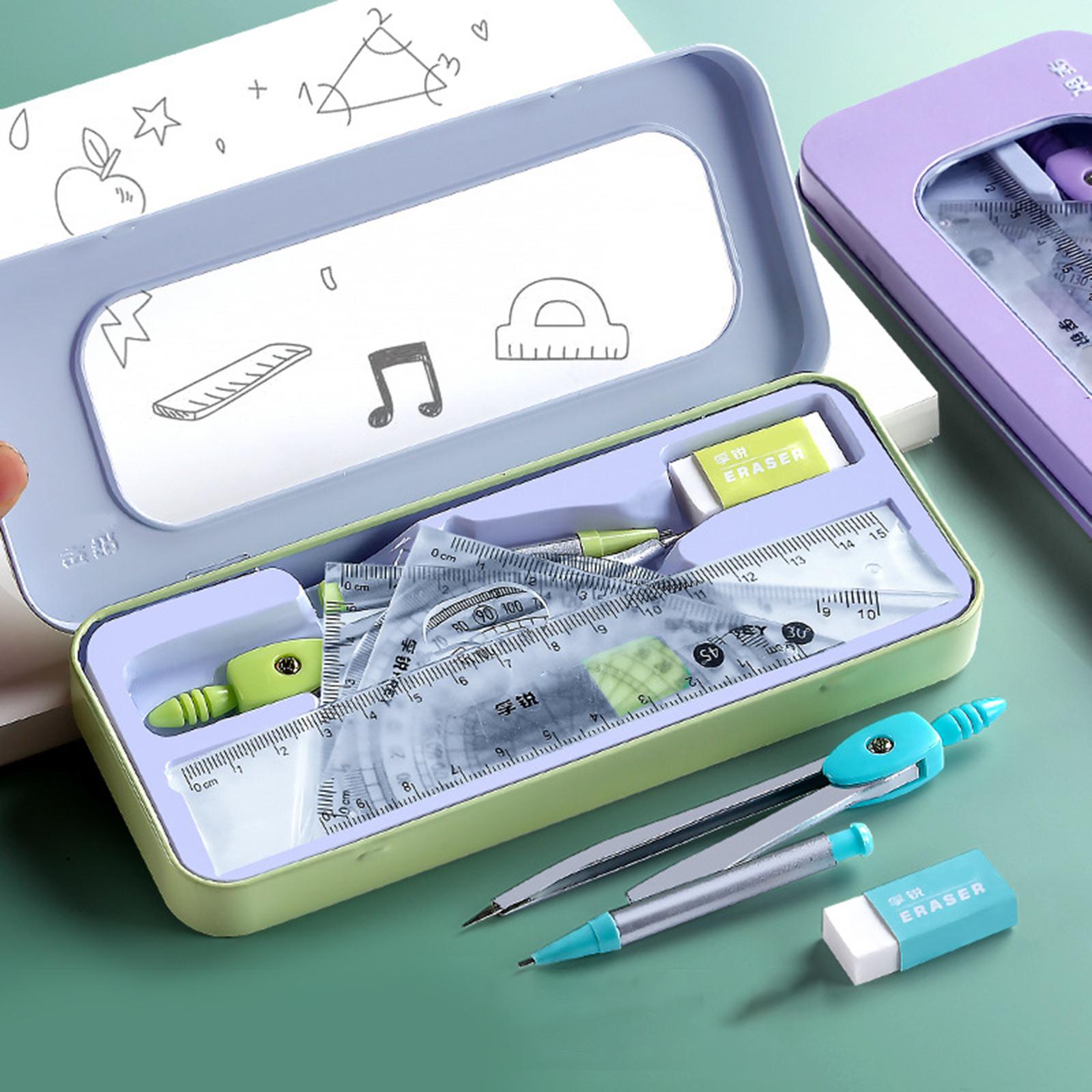 3xMath Geometry Set with Storage Case Reusable Portable for Kids Teachers Home Violet Open Box
