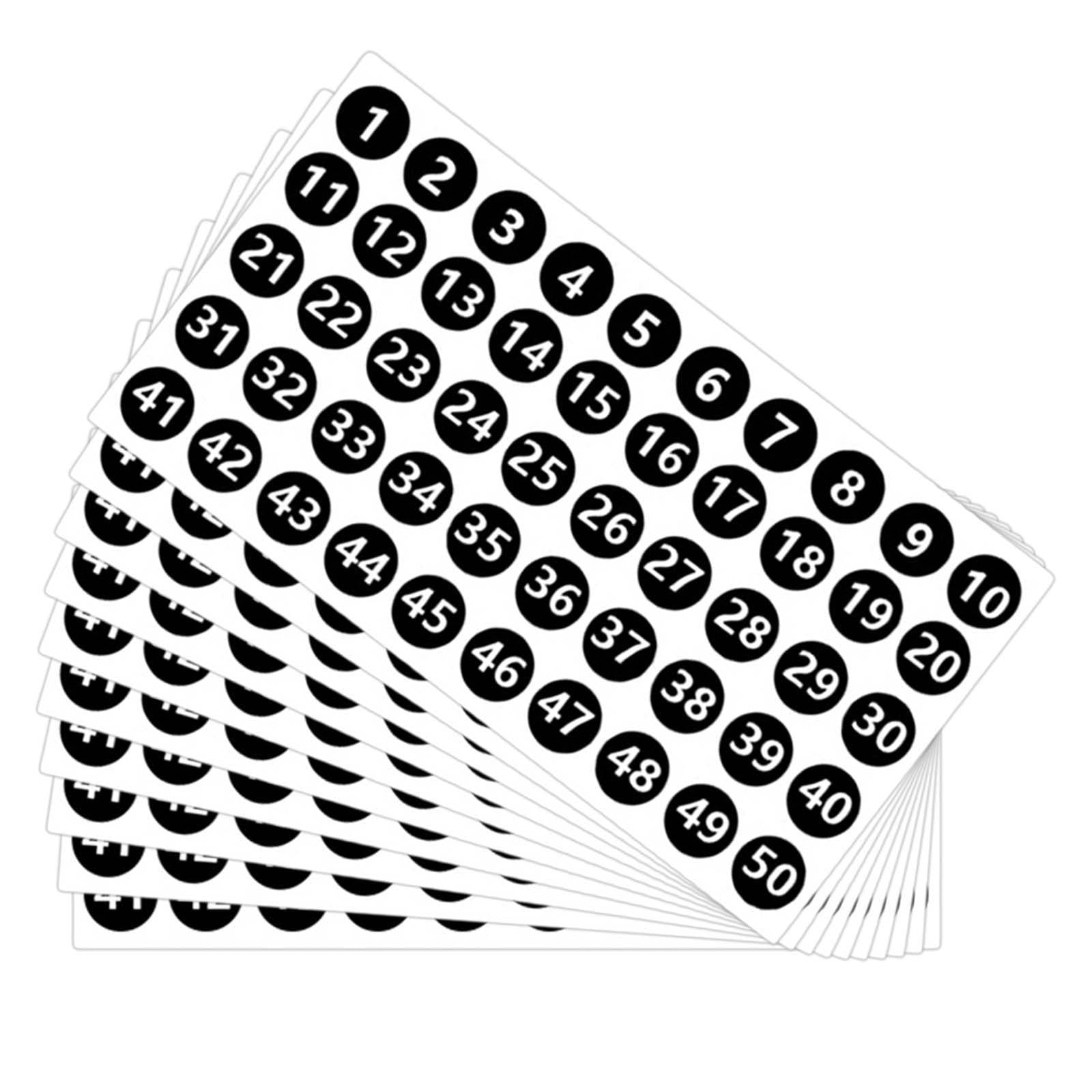 Number Inventory Stickers Round Labels for Letter Sales Bags Food Containers black
