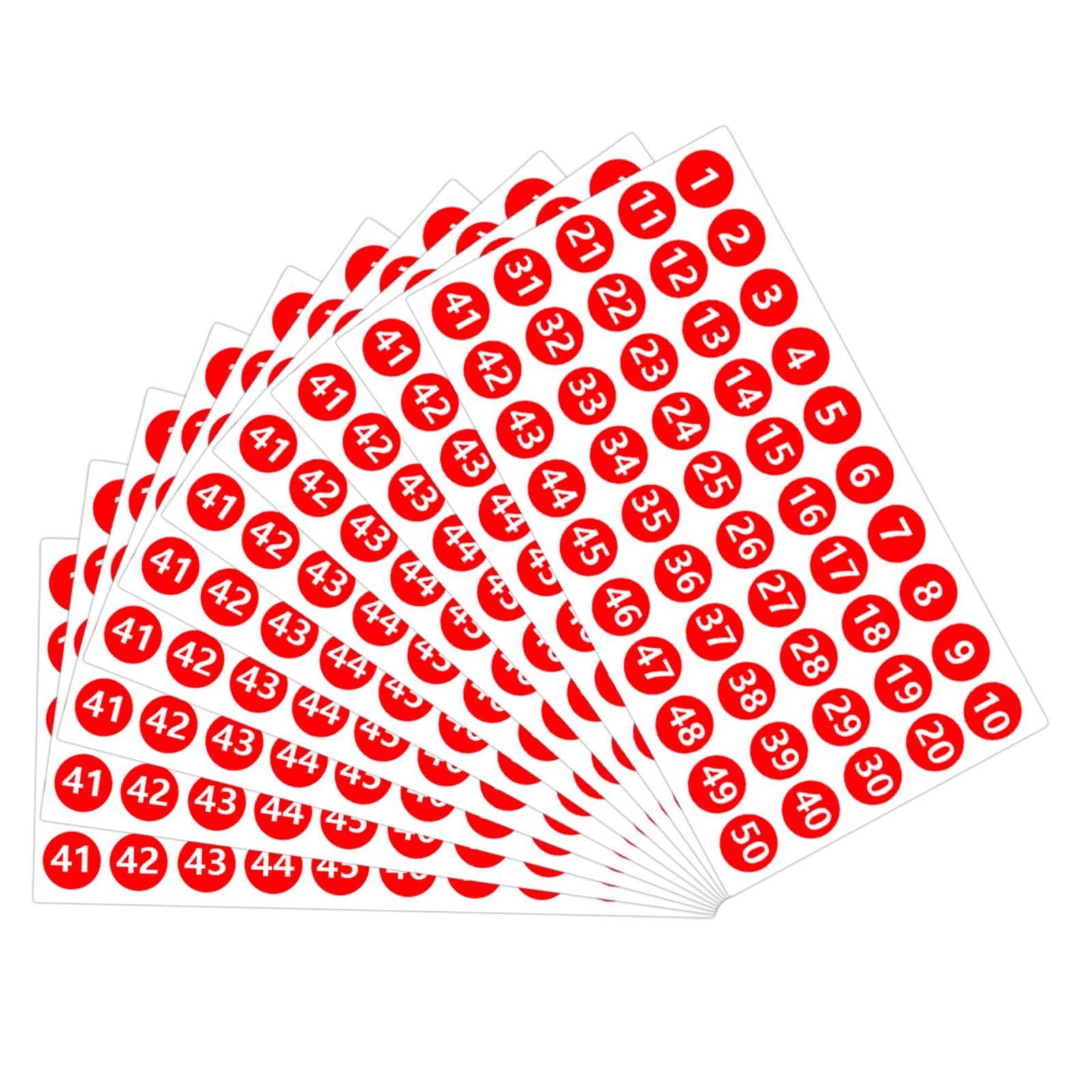 Number Inventory Stickers Round Labels for Letter Sales Bags Food Containers red
