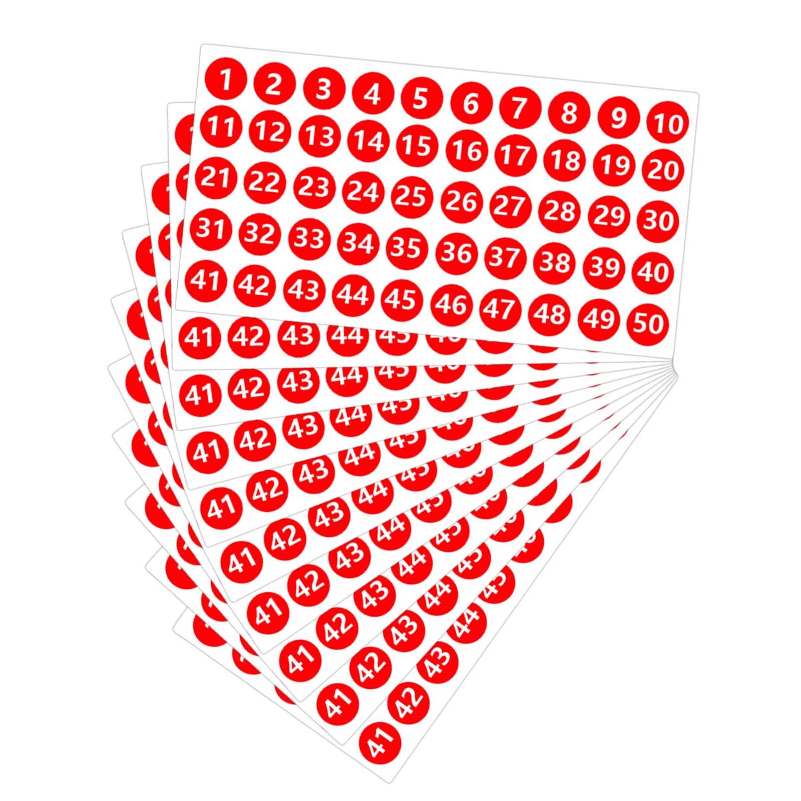 Number Inventory Stickers Round Labels for Letter Sales Bags Food Containers red