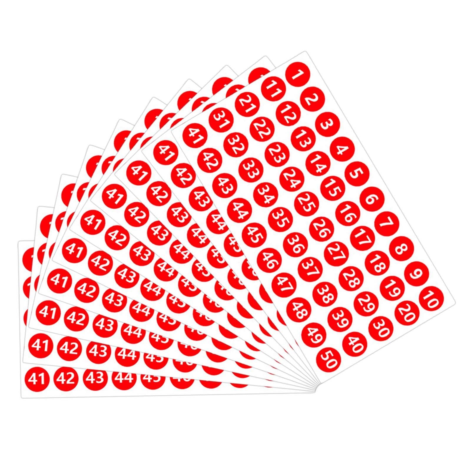 Number Inventory Stickers Round Labels for Letter Sales Bags Food Containers red
