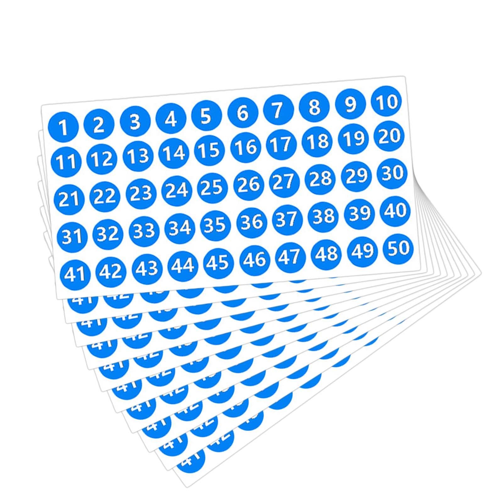 Number Inventory Stickers Round Labels for Letter Sales Bags Food Containers blue