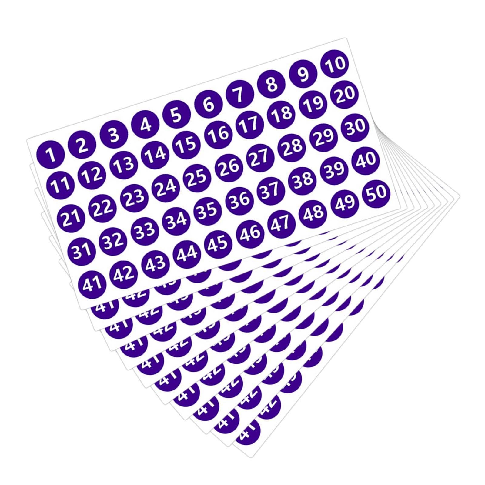 Number Inventory Stickers Round Labels for Letter Sales Bags Food Containers violet