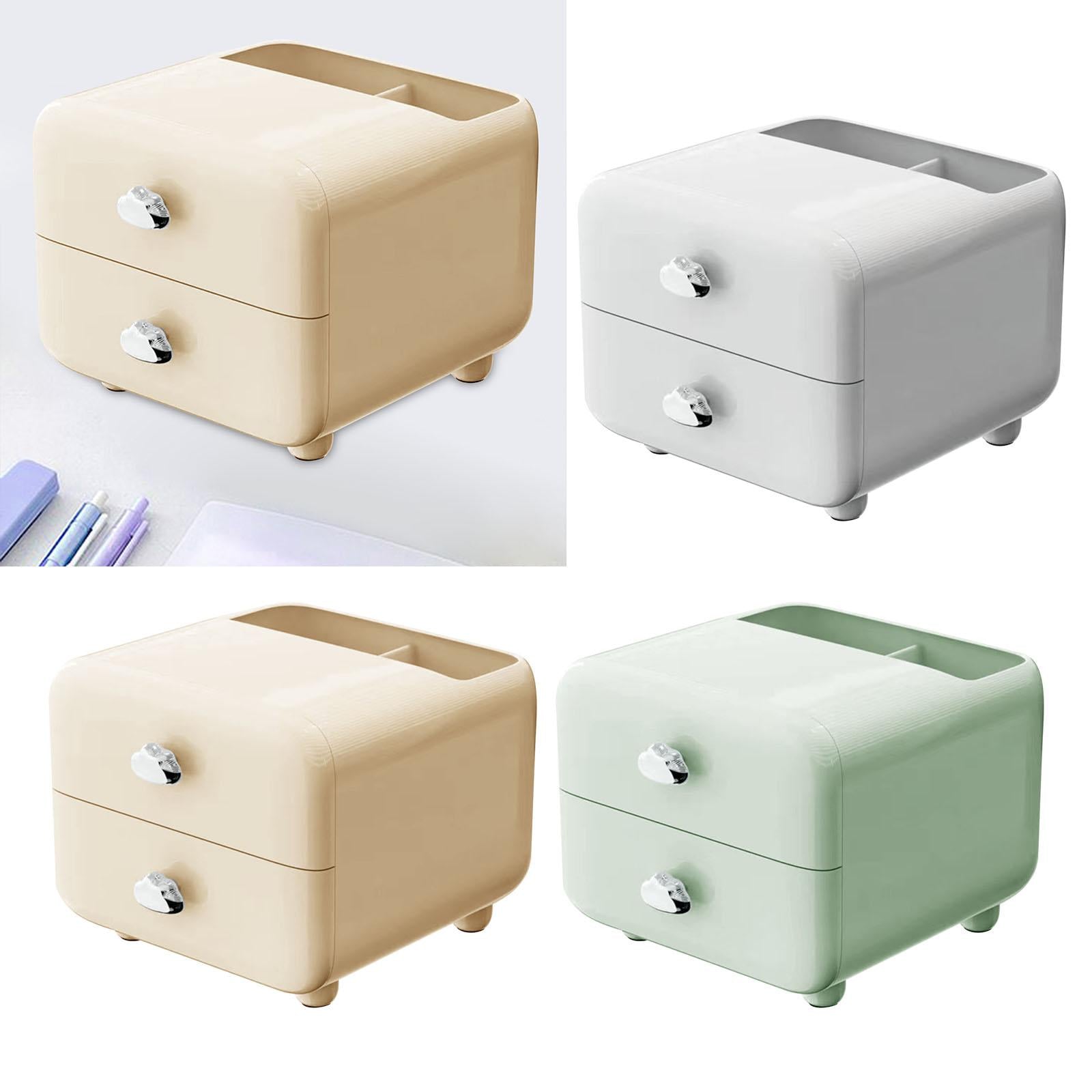 Pen Holder with 2 Drawer Desk Stationery Box for Desktop Office Supplies White