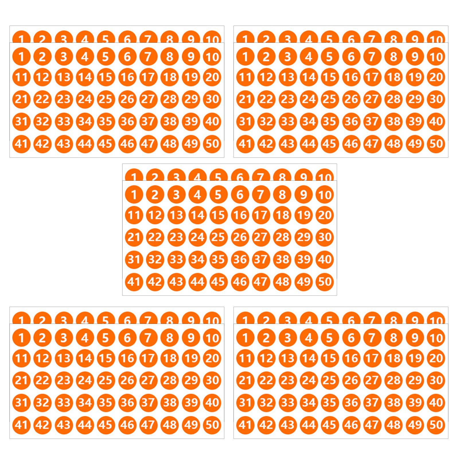 Number Stickers Round Orange Labels for DIY Crafts Classification Sales Bags