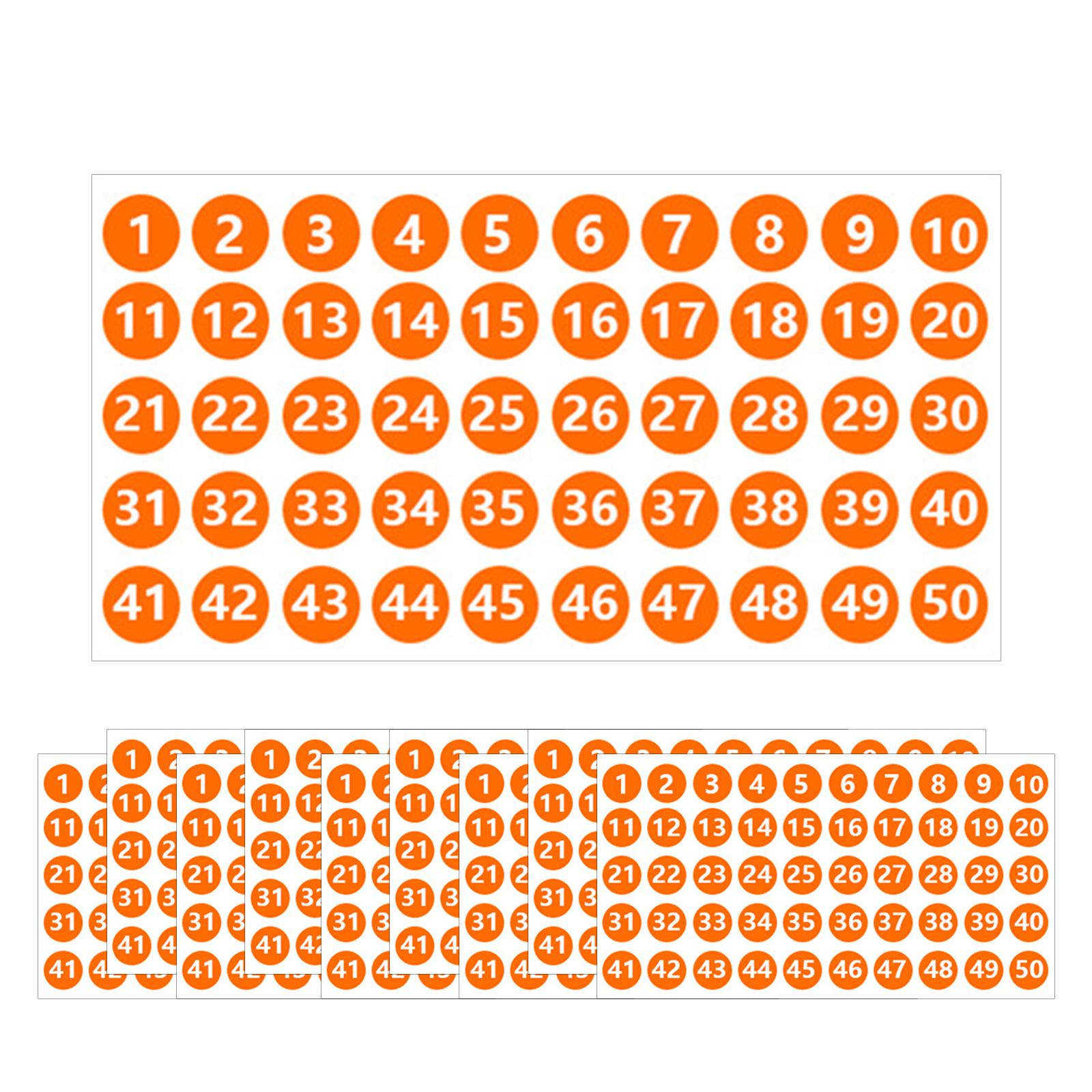 Number Stickers Round Orange Labels for DIY Crafts Classification Sales Bags